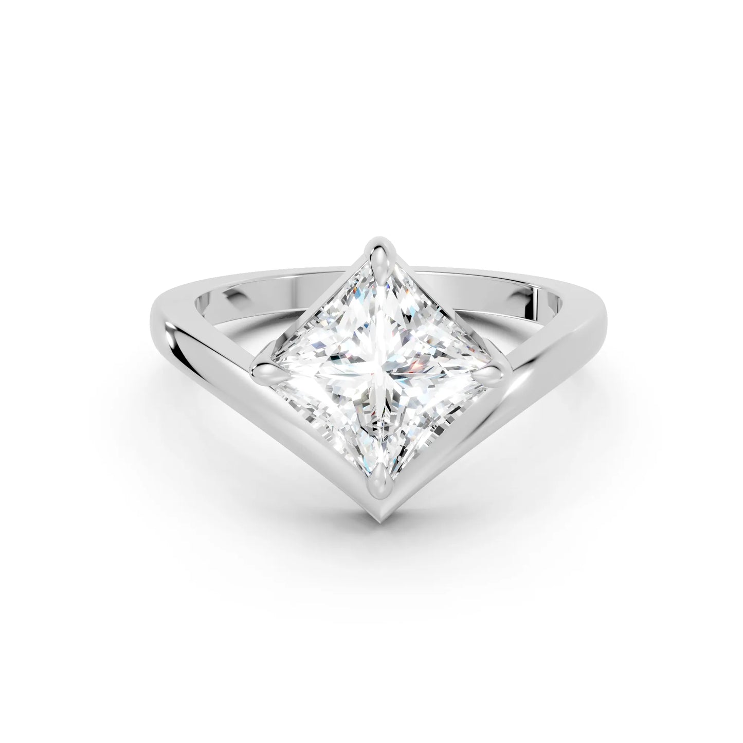 14K Gold Princess Cut Diamond V Shape Engagement Ring