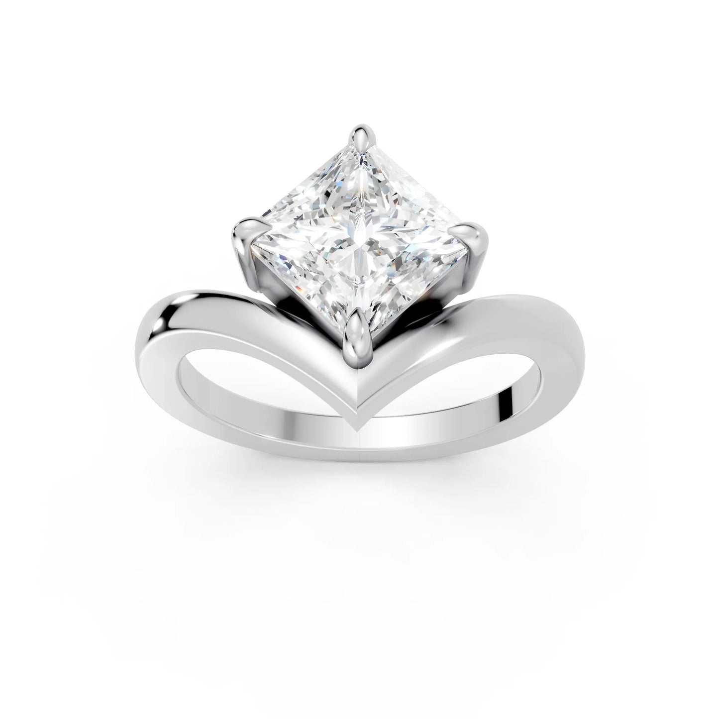 14K Gold Princess Cut Diamond V Shape Engagement Ring