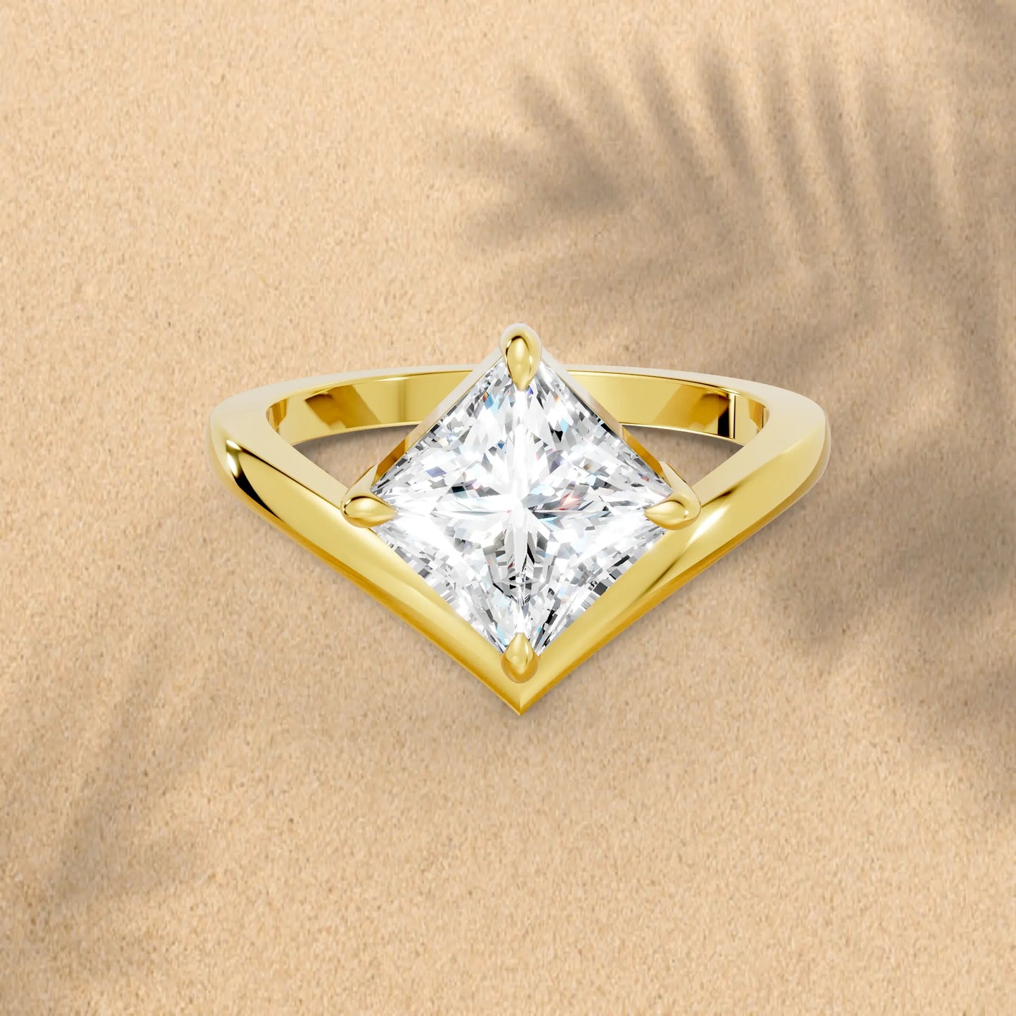 14K Gold Princess Cut Diamond V Shape Engagement Ring