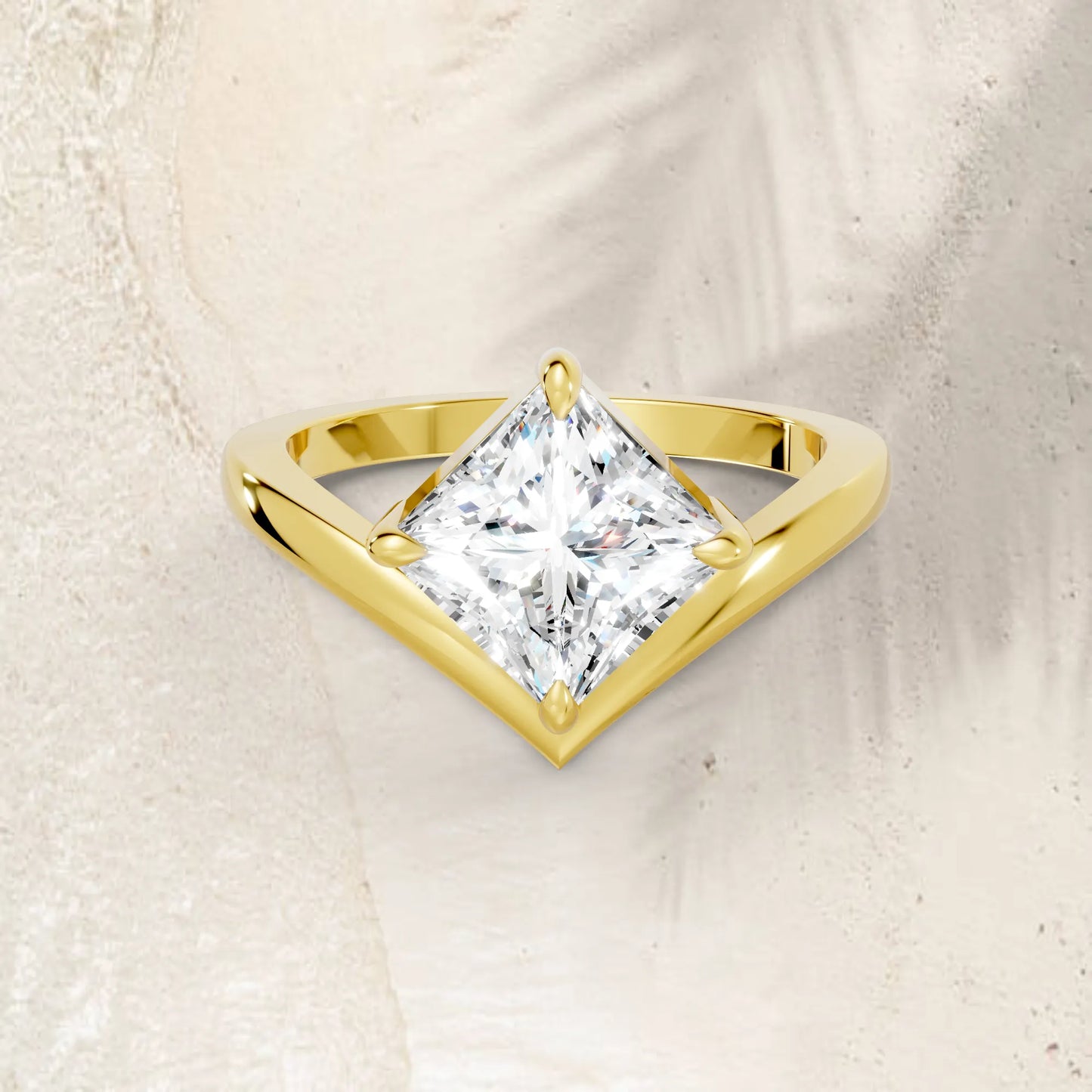14K Gold Princess Cut Diamond V Shape Engagement Ring