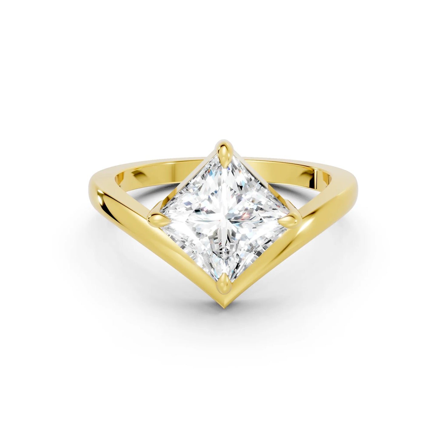 14K Gold Princess Cut Diamond V Shape Engagement Ring
