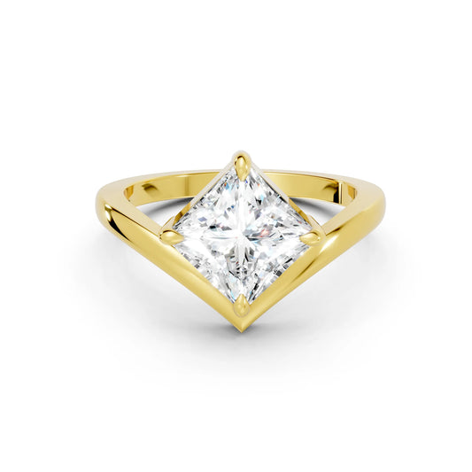 14K Gold Princess Cut Diamond V Shape Engagement Ring