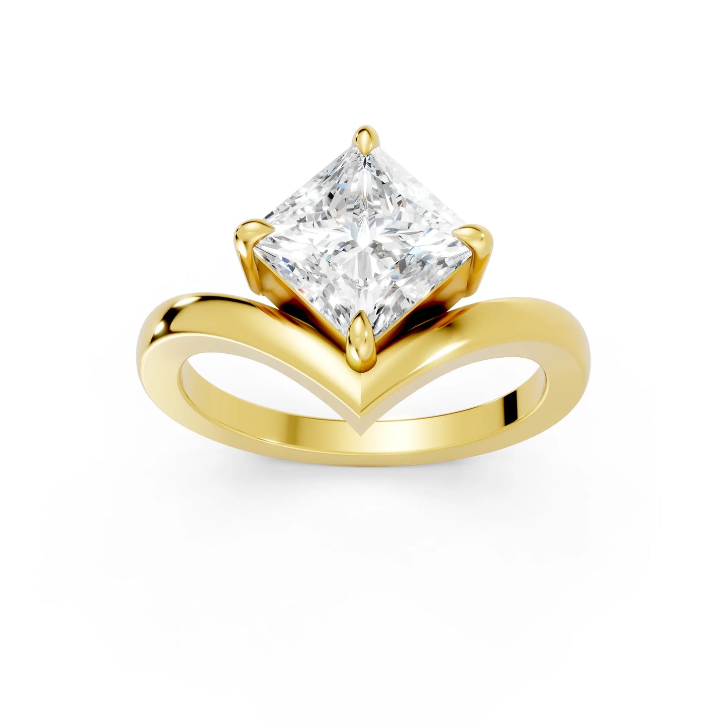 14K Gold Princess Cut Diamond V Shape Engagement Ring