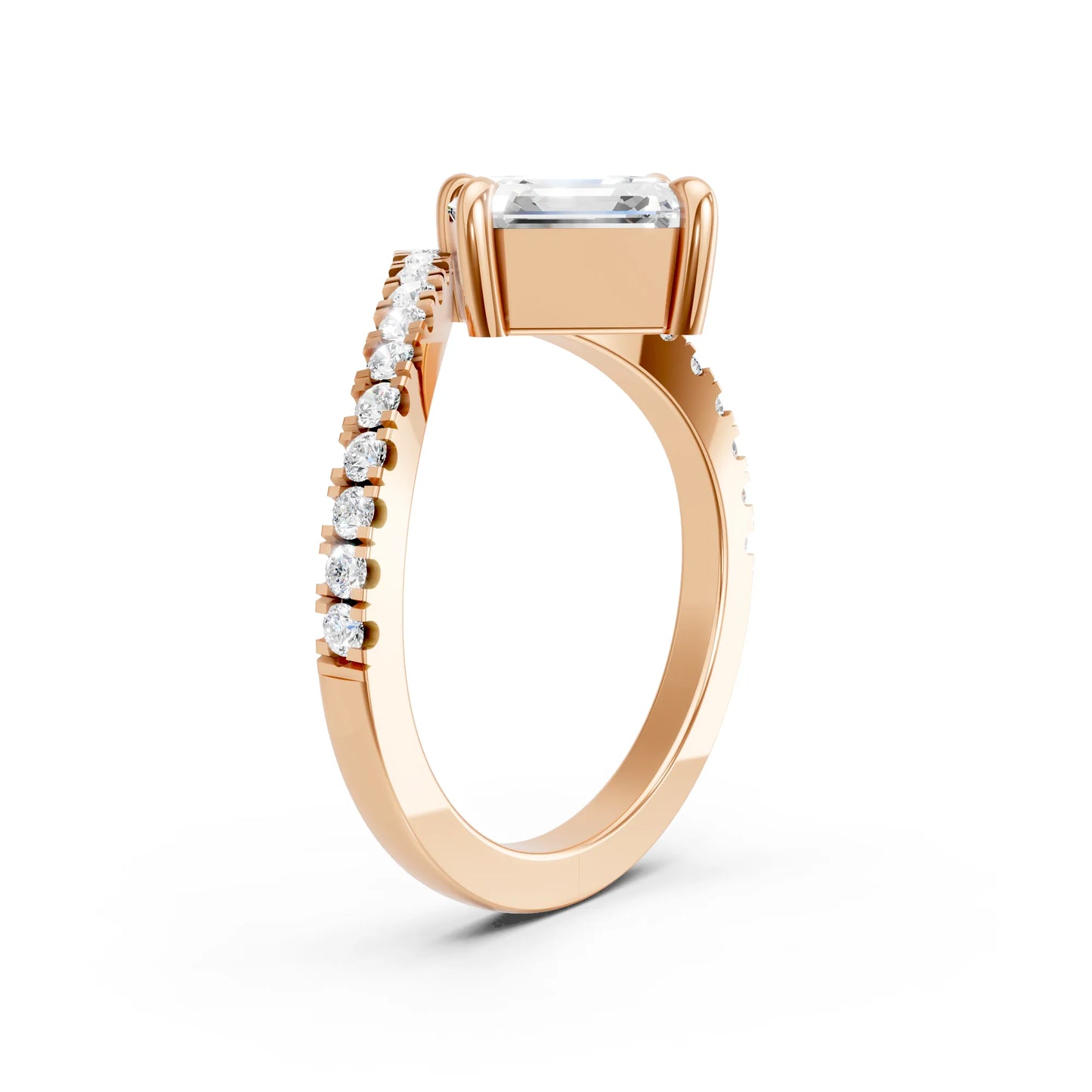 14K Gold Asscher Cut Diamond V Shape Engagement Ring