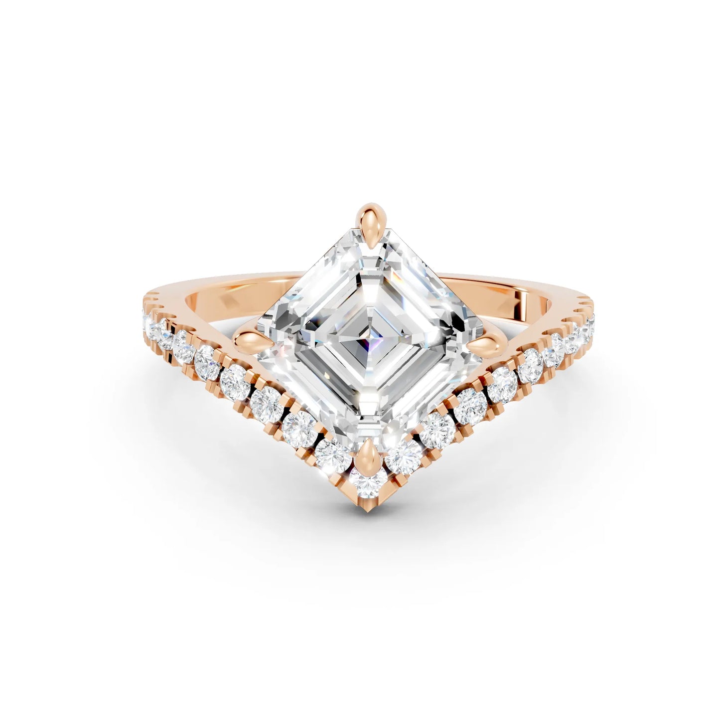14K Gold Asscher Cut Diamond V Shape Engagement Ring
