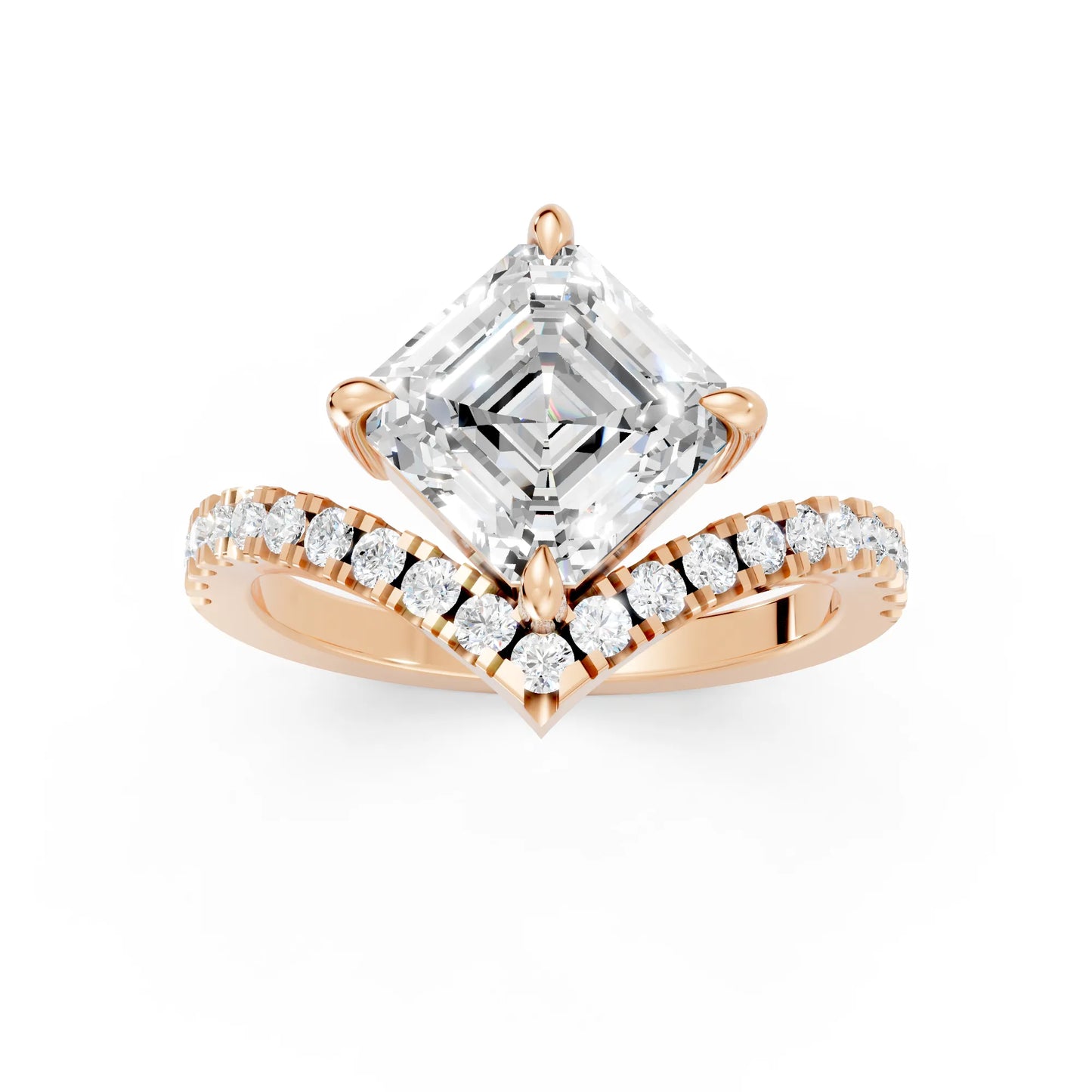 14K Gold Asscher Cut Diamond V Shape Engagement Ring