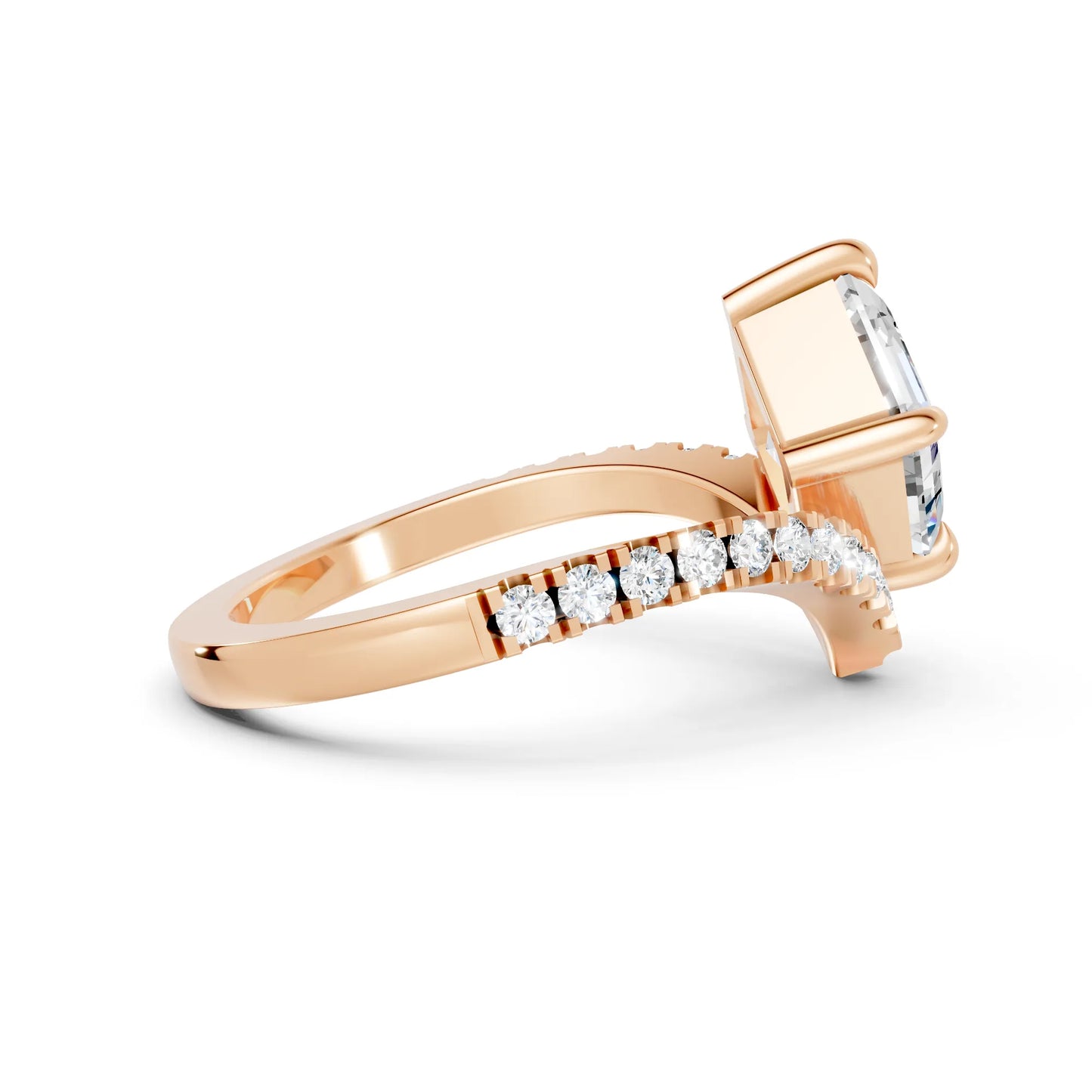 14K Gold Asscher Cut Diamond V Shape Engagement Ring