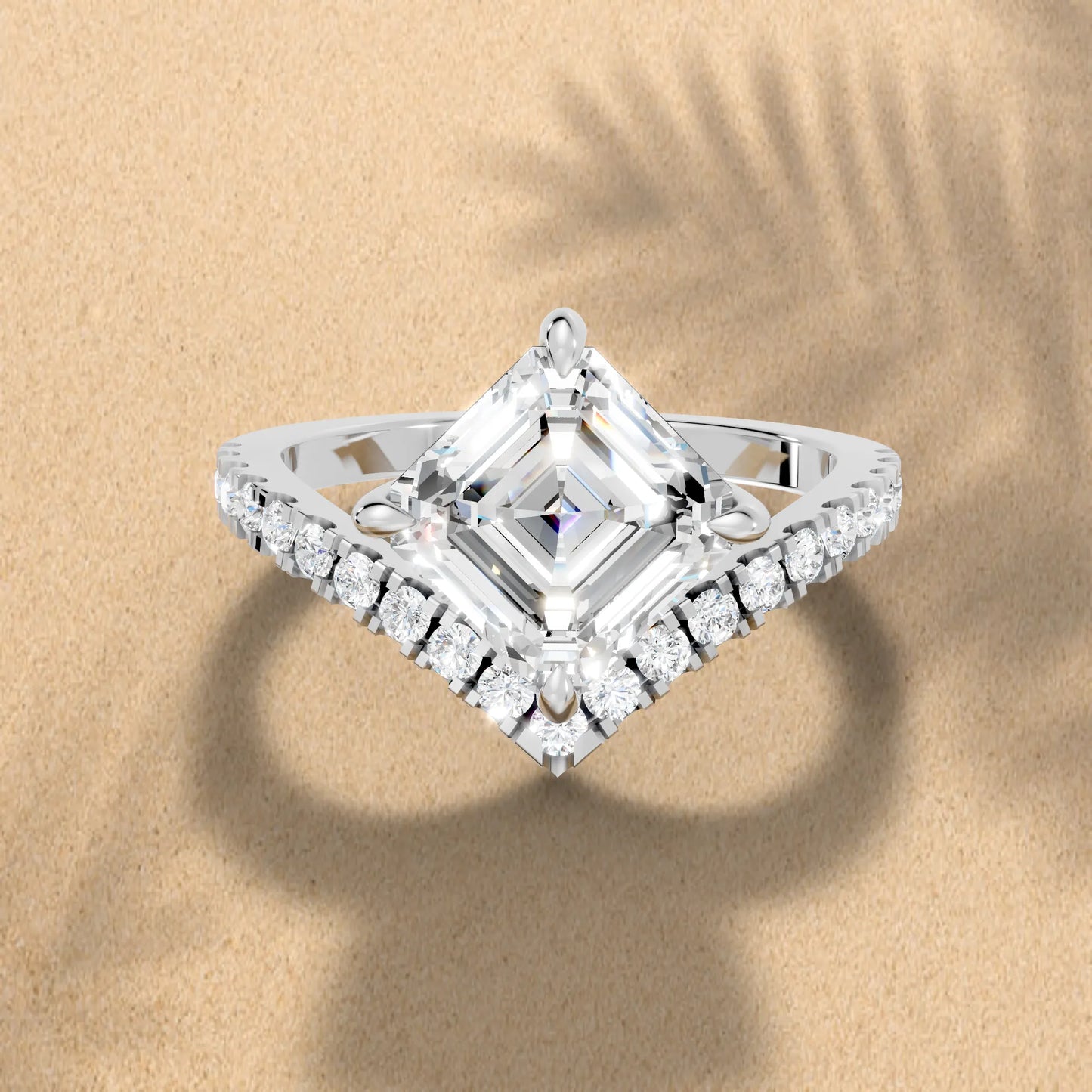 14K Gold Asscher Cut Diamond V Shape Engagement Ring