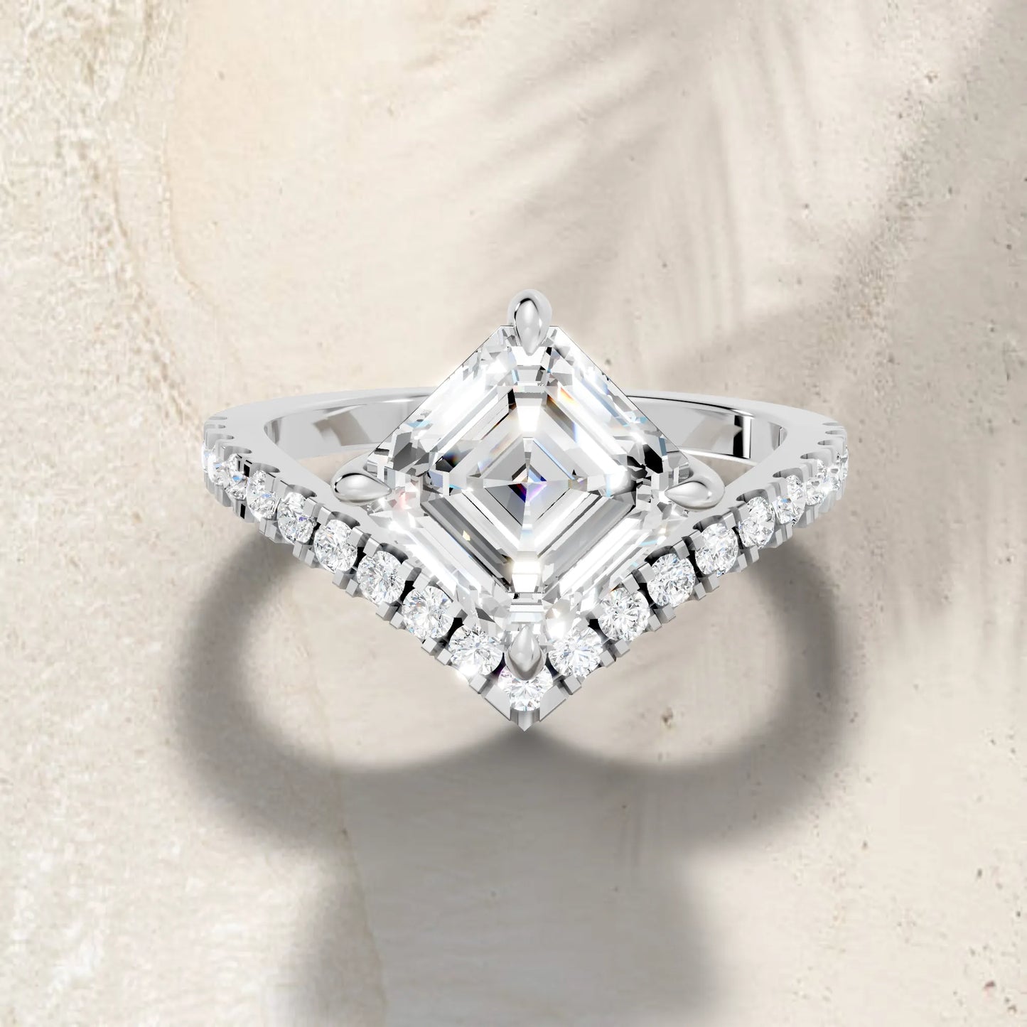 14K Gold Asscher Cut Diamond V Shape Engagement Ring