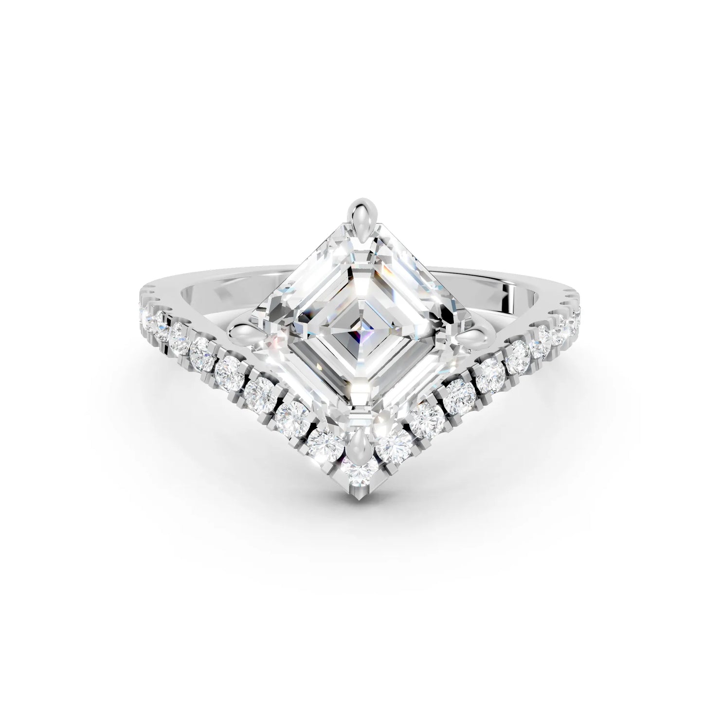 14K Gold Asscher Cut Diamond V Shape Engagement Ring