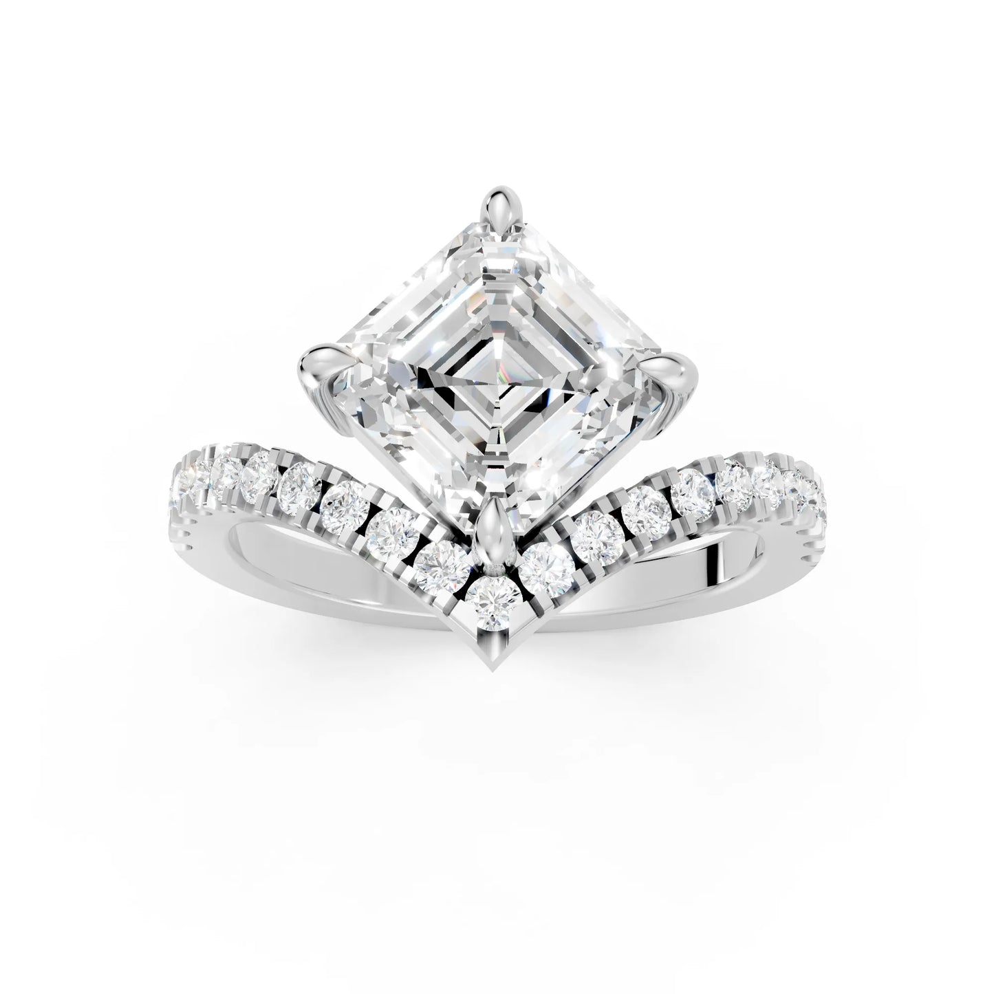 14K Gold Asscher Cut Diamond V Shape Engagement Ring