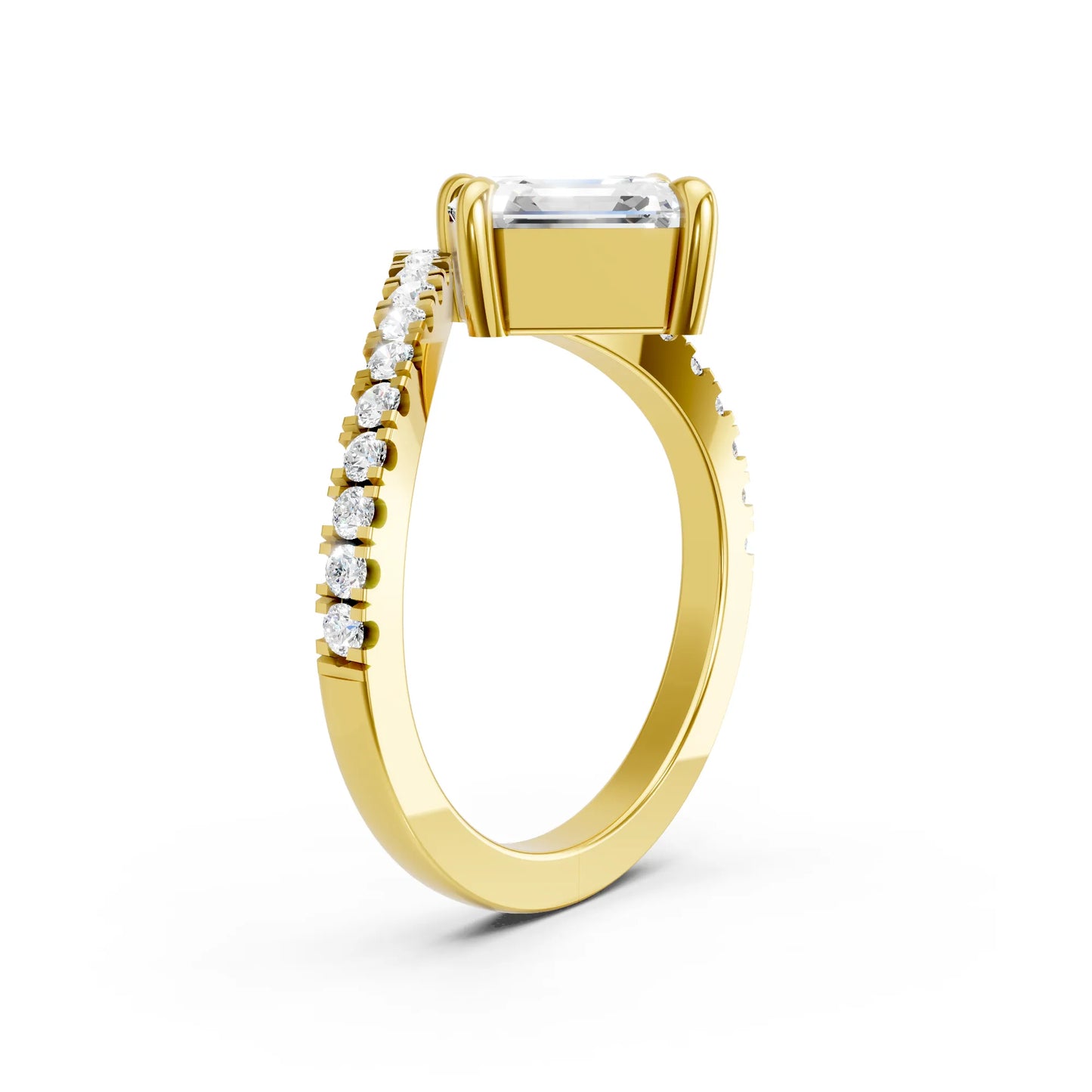 14K Gold Asscher Cut Diamond V Shape Engagement Ring
