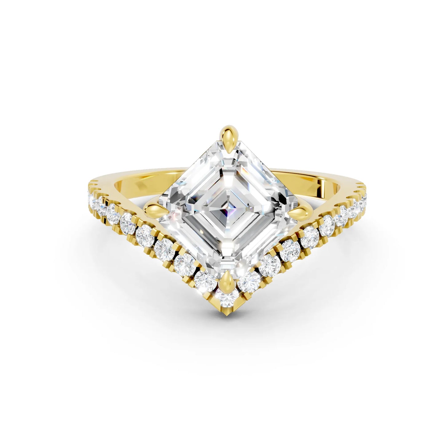 14K Gold Asscher Cut Diamond V Shape Engagement Ring