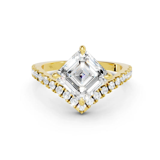 14K Gold Asscher Cut Diamond V Shape Engagement Ring