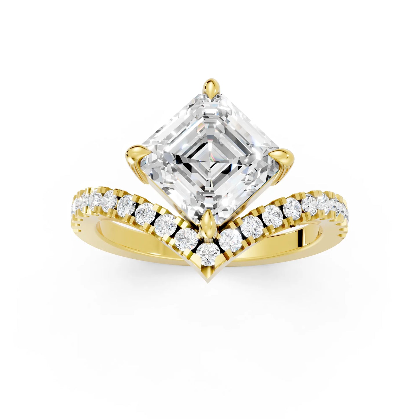 14K Gold Asscher Cut Diamond V Shape Engagement Ring
