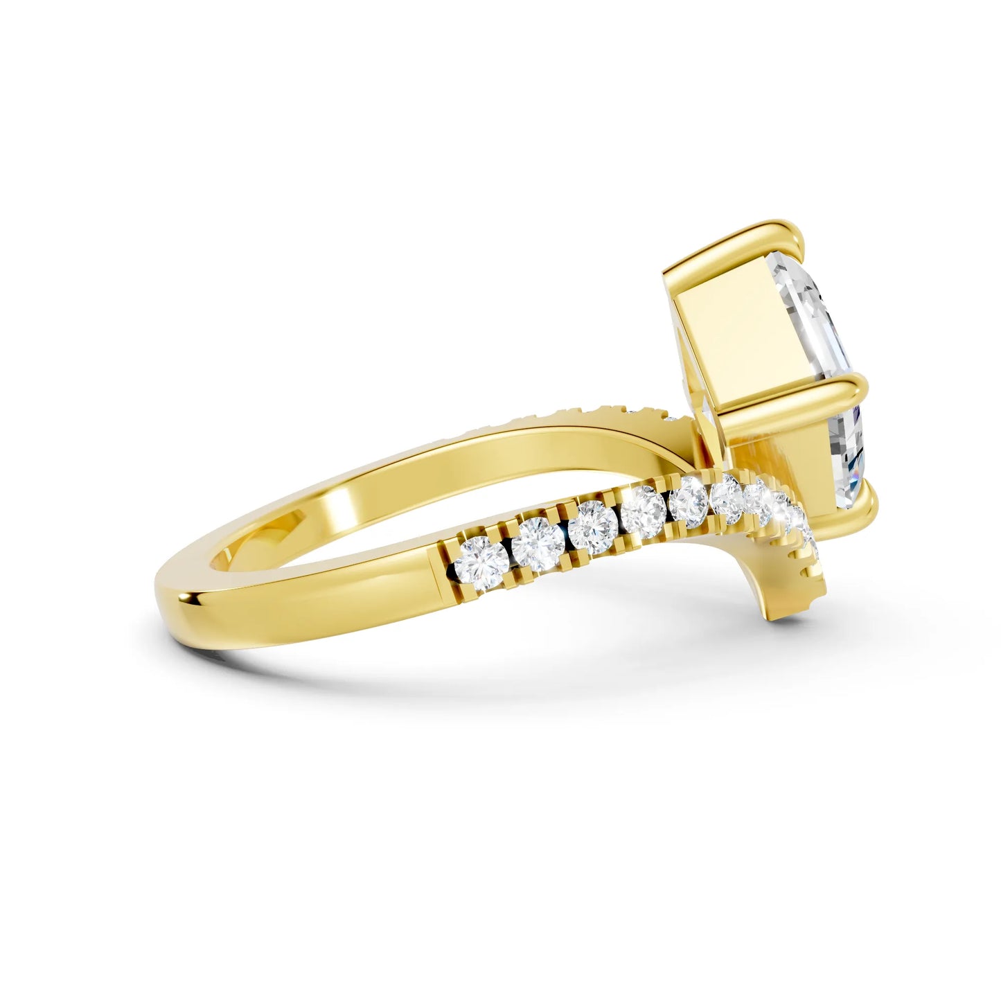 14K Gold Asscher Cut Diamond V Shape Engagement Ring