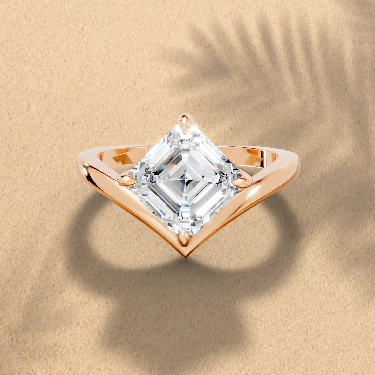 14K Gold Asscher Cut Diamond V Shape Engagement Ring