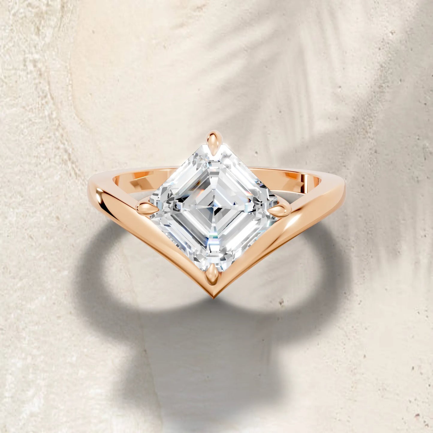 14K Gold Asscher Cut Diamond V Shape Engagement Ring