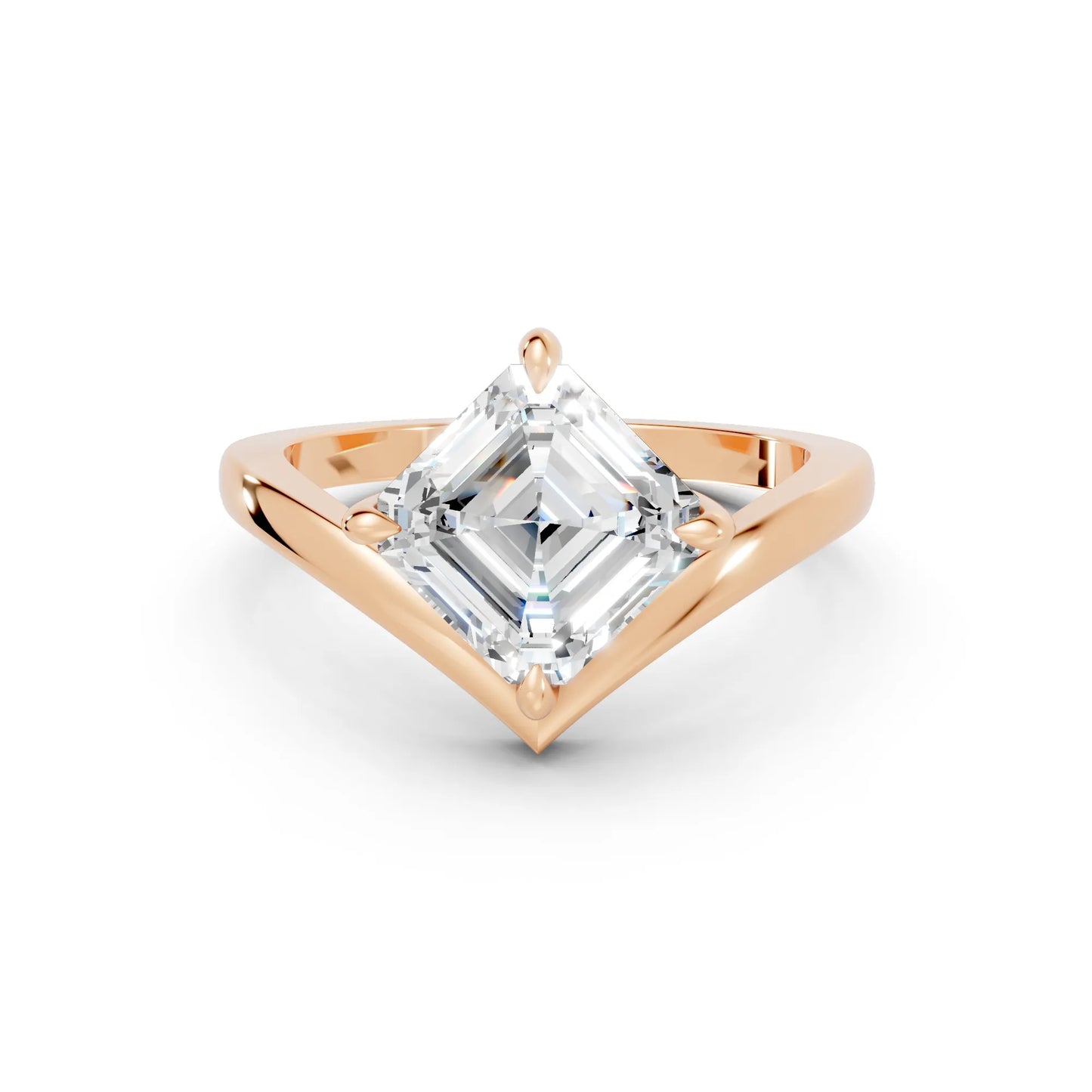 14K Gold Asscher Cut Diamond V Shape Engagement Ring
