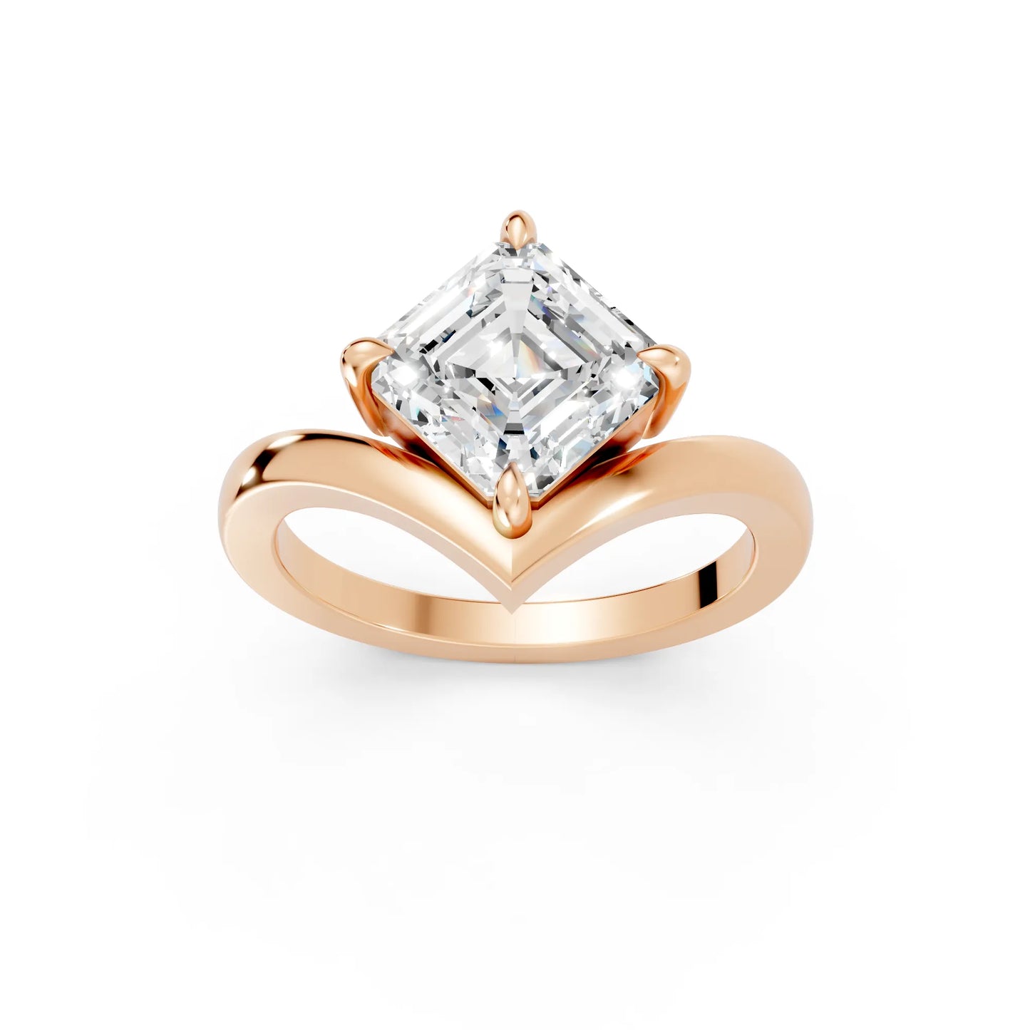 14K Gold Asscher Cut Diamond V Shape Engagement Ring