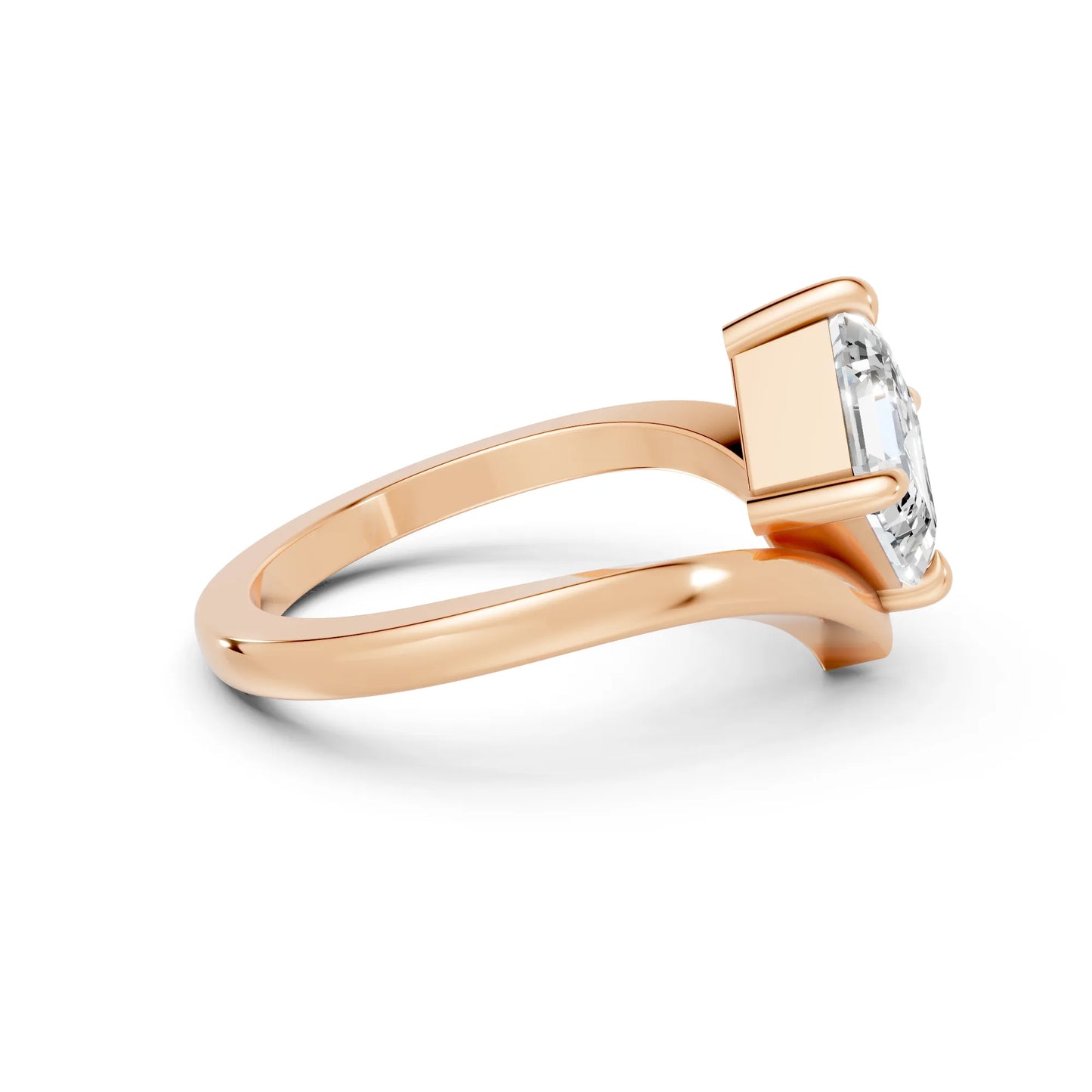 14K Gold Asscher Cut Diamond V Shape Engagement Ring