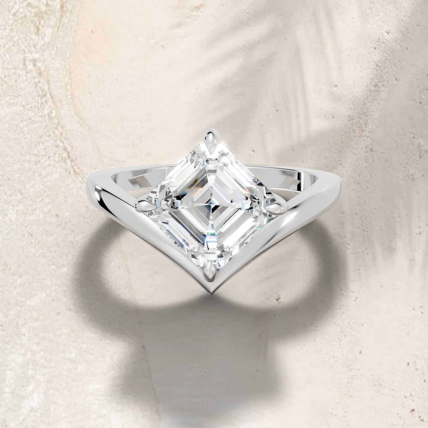 14K Gold Asscher Cut Diamond V Shape Engagement Ring