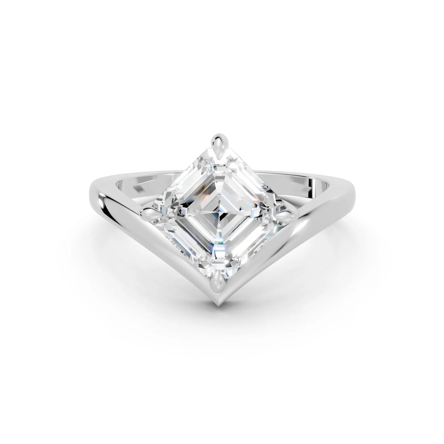 14K Gold Asscher Cut Diamond V Shape Engagement Ring