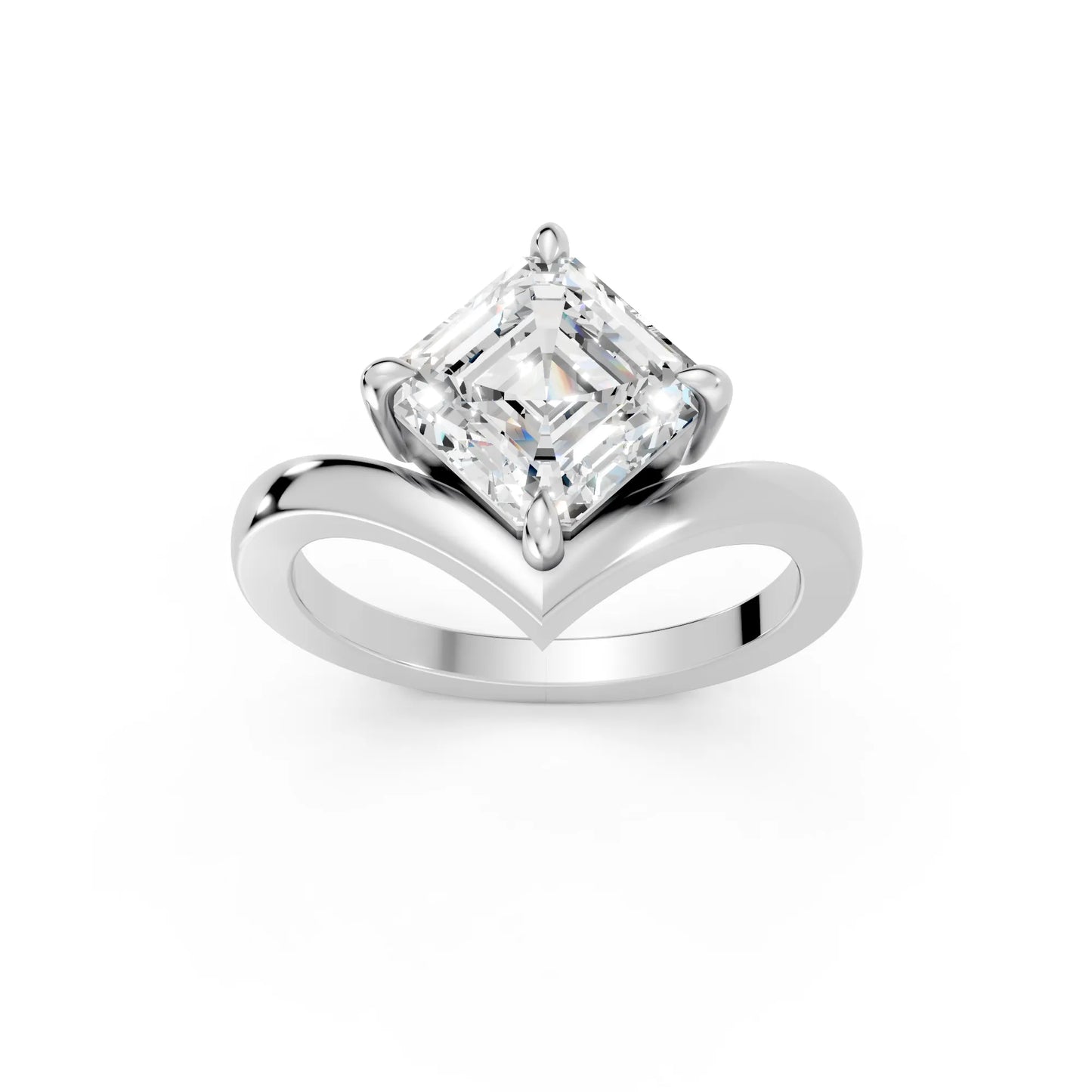 14K Gold Asscher Cut Diamond V Shape Engagement Ring