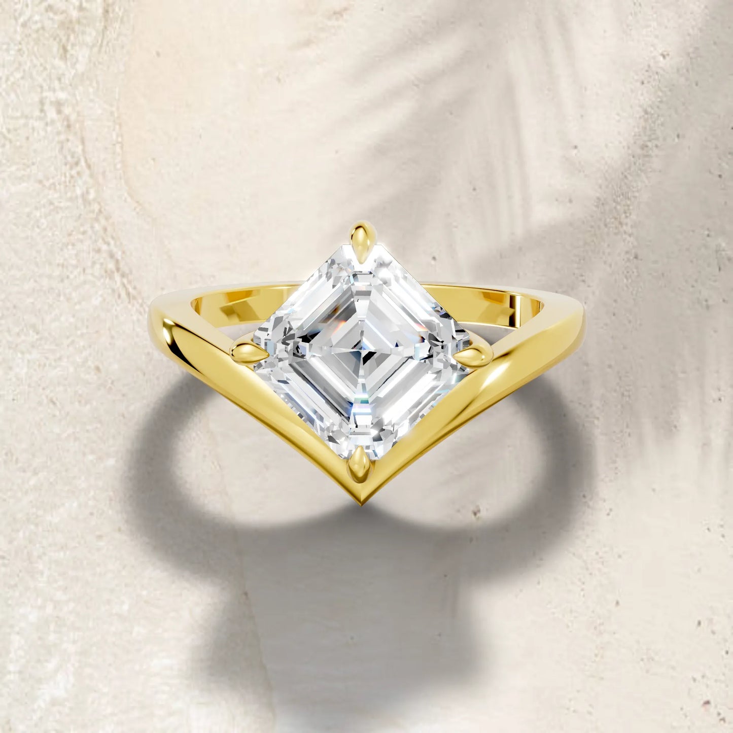 14K Gold Asscher Cut Diamond V Shape Engagement Ring
