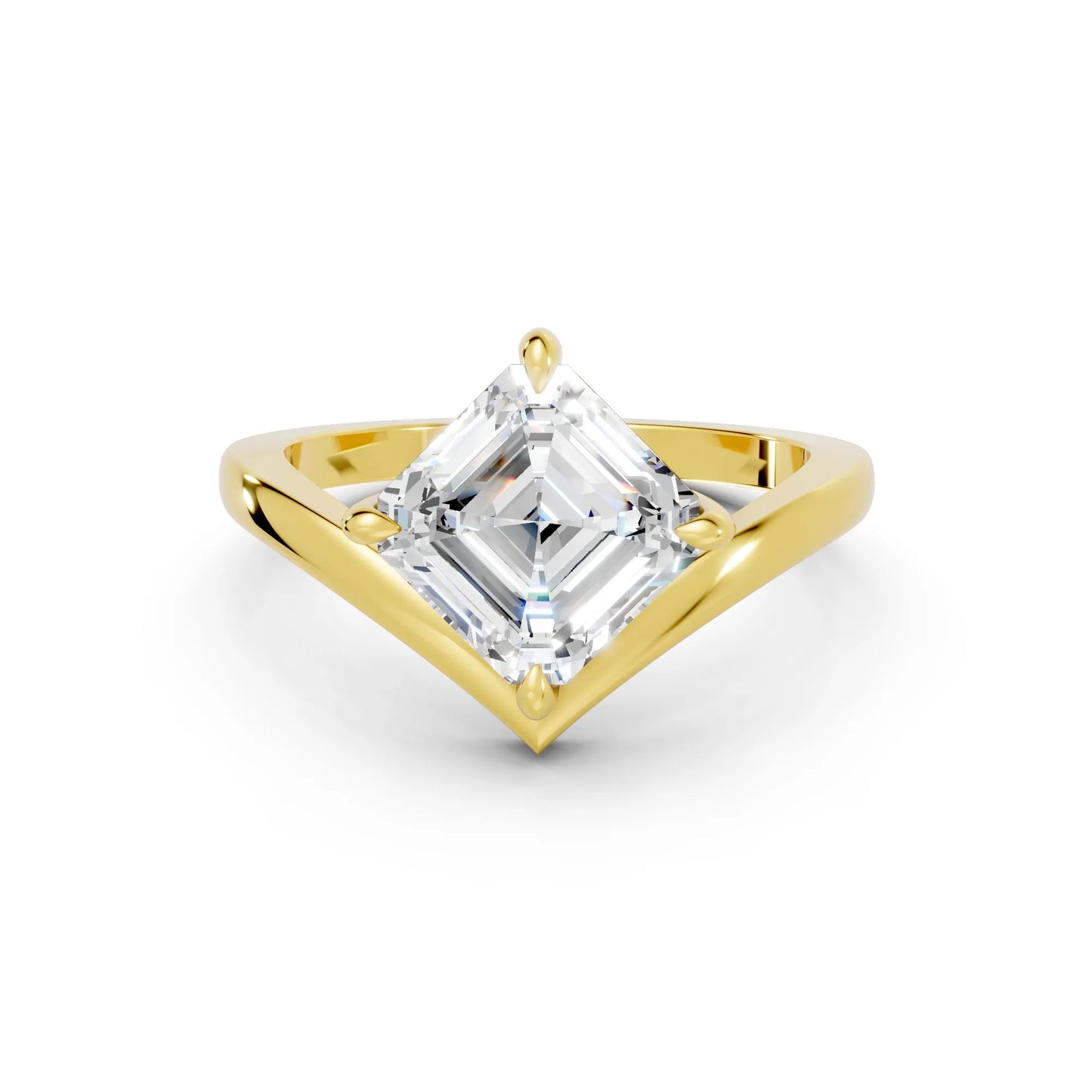 14K Gold Asscher Cut Diamond V Shape Engagement Ring