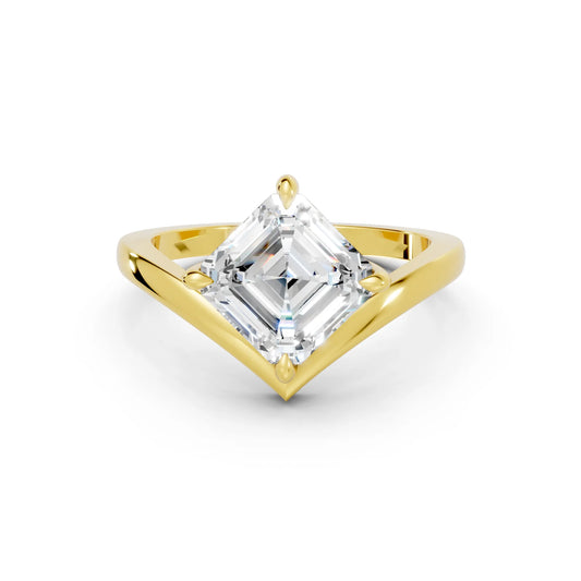14K Gold Asscher Cut Diamond V Shape Engagement Ring