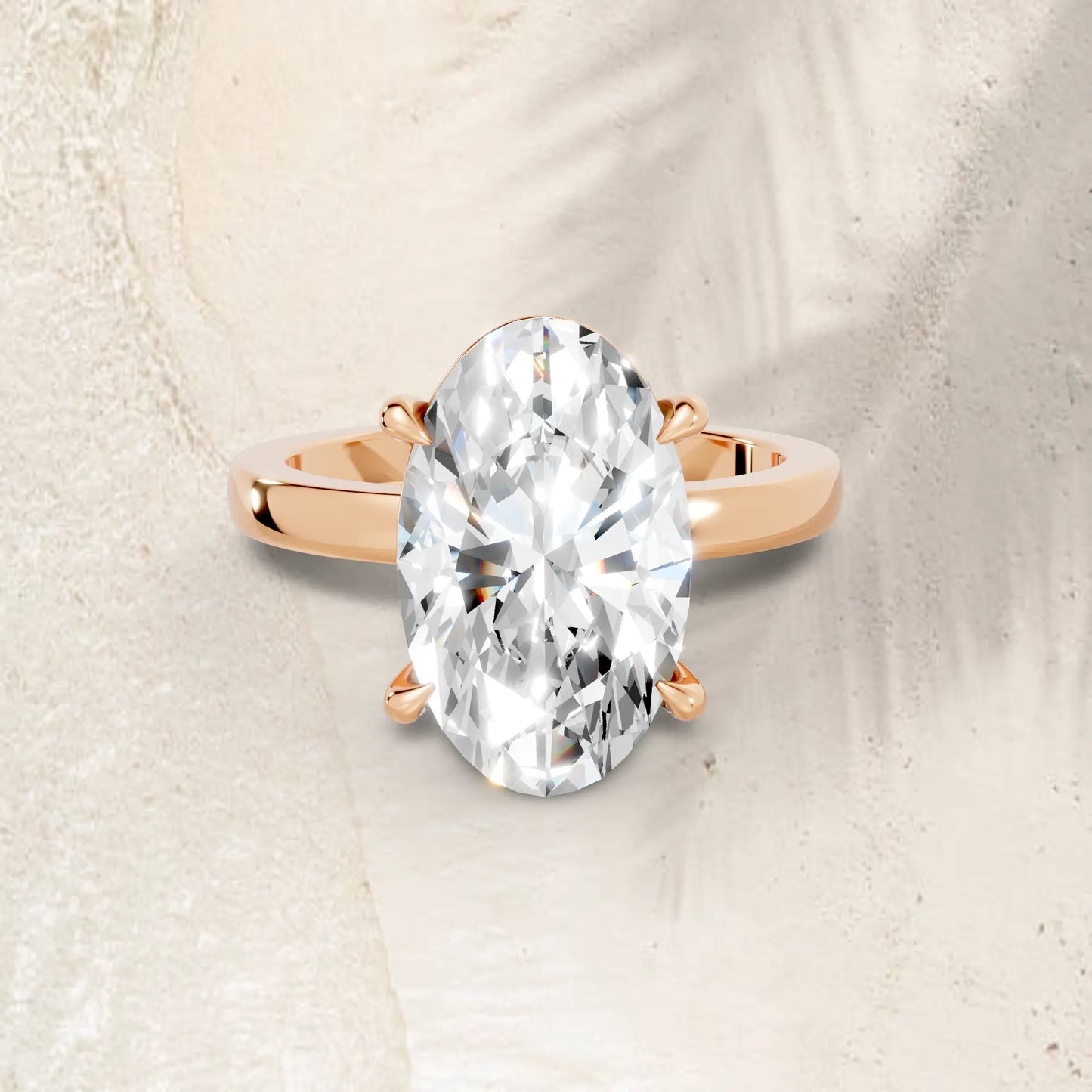14K Gold Moval Cut Diamond Solitaire Ring