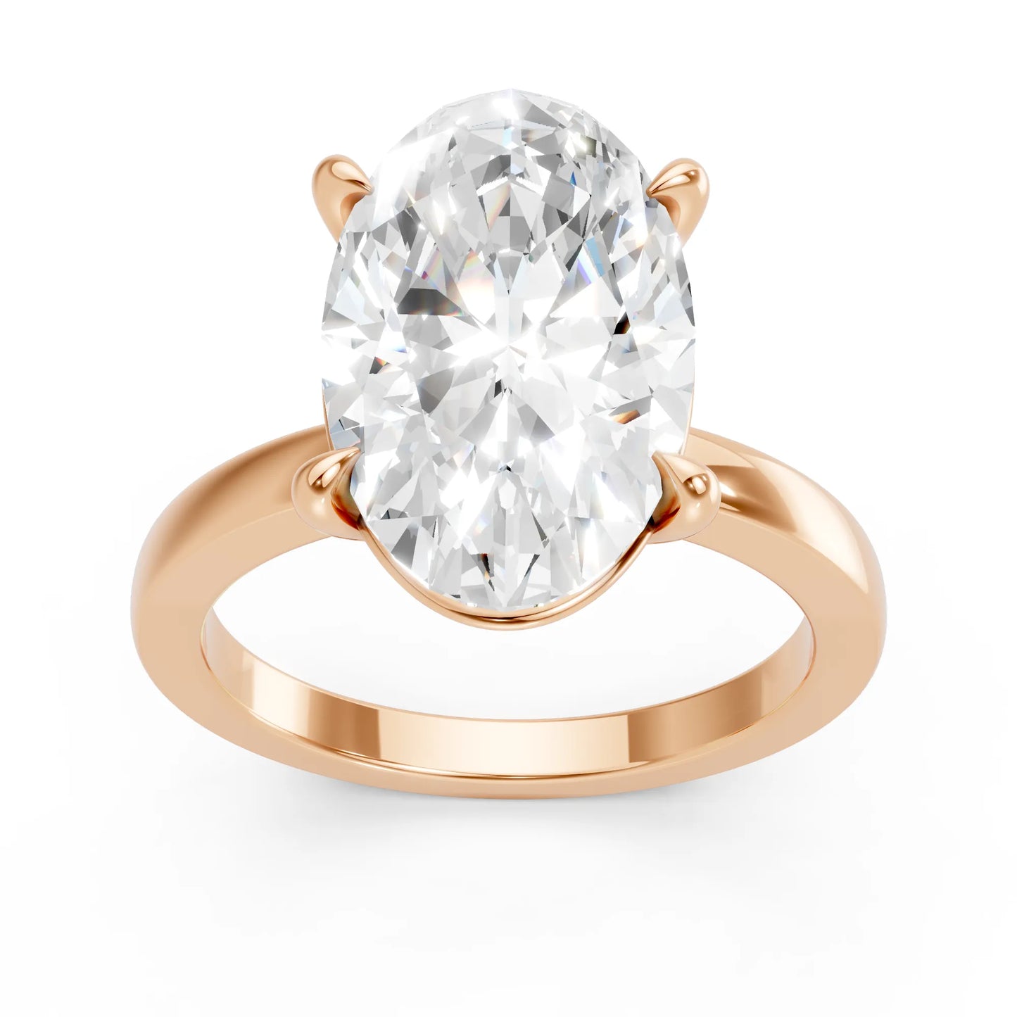 14K Gold Moval Cut Diamond Solitaire Ring