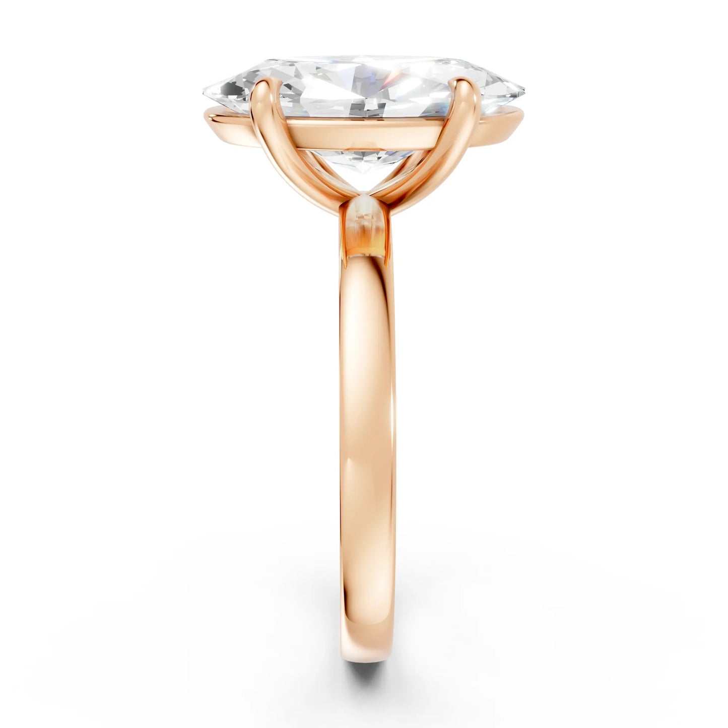 14K Gold Moval Cut Diamond Solitaire Ring