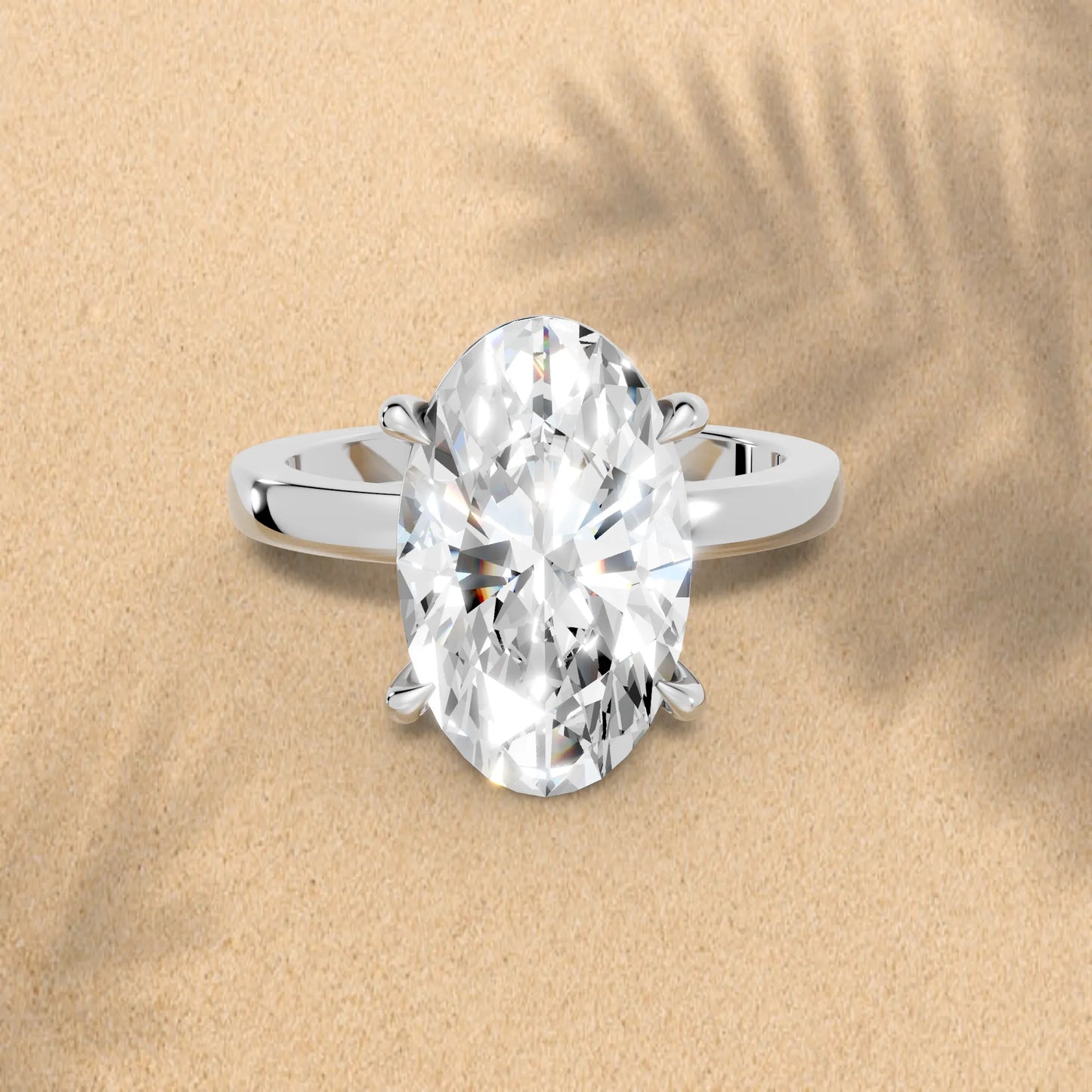 14K Gold Moval Cut Diamond Solitaire Ring