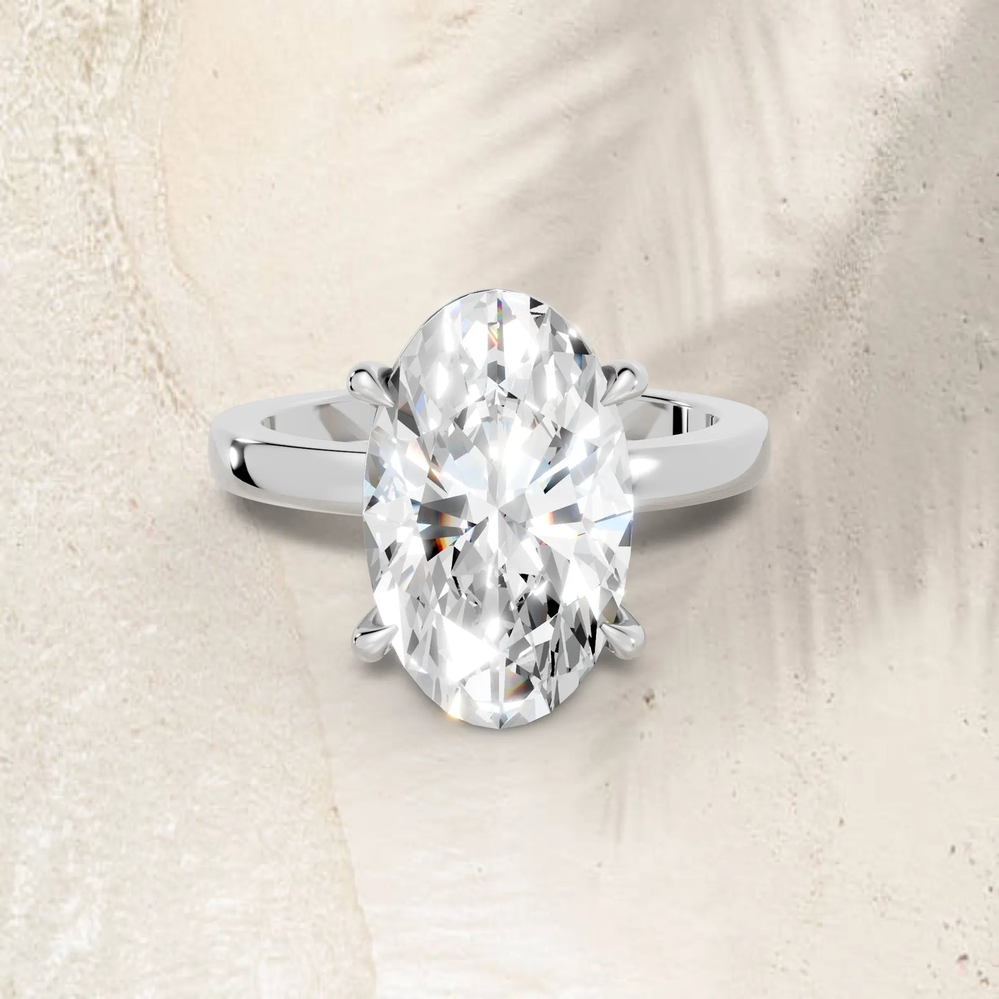 14K Gold Moval Cut Diamond Solitaire Ring