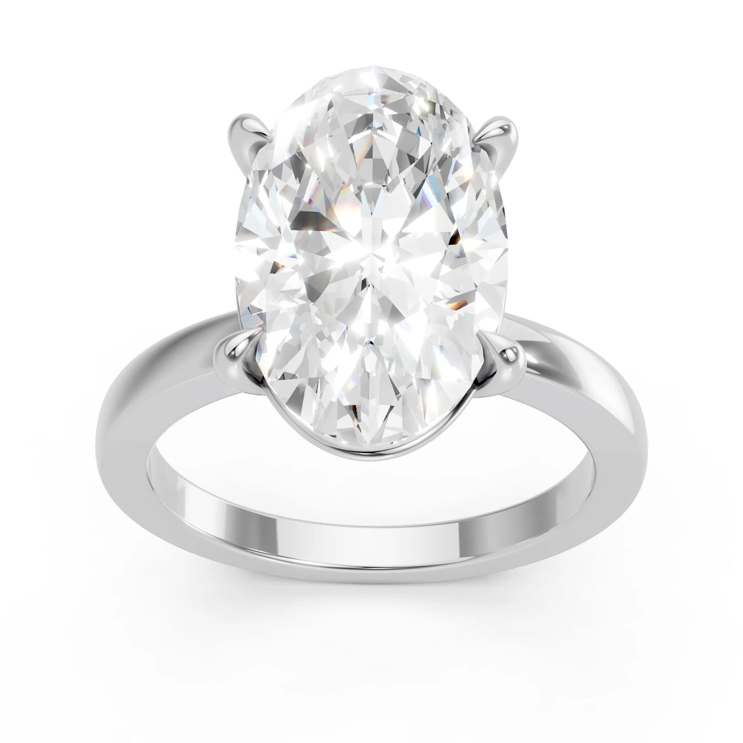14K Gold Moval Cut Diamond Solitaire Ring
