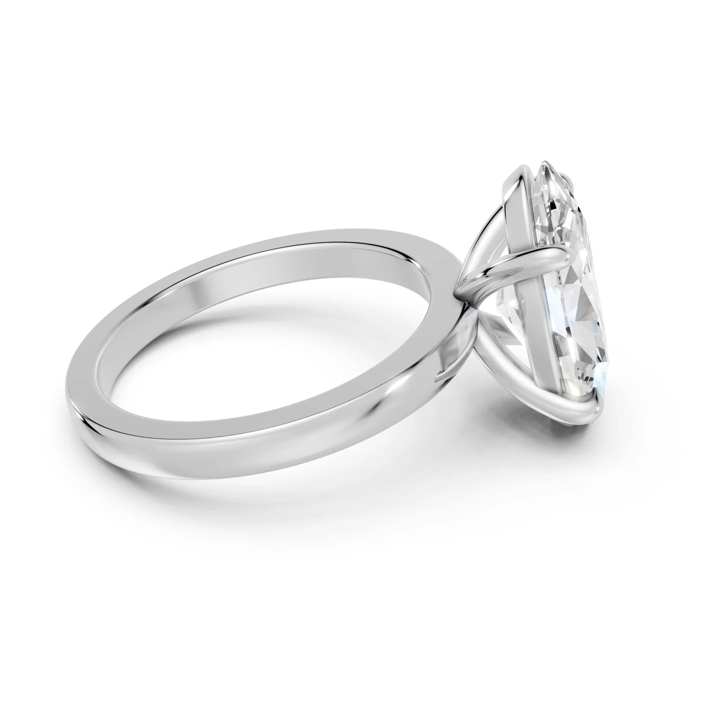 14K Gold Moval Cut Diamond Solitaire Ring