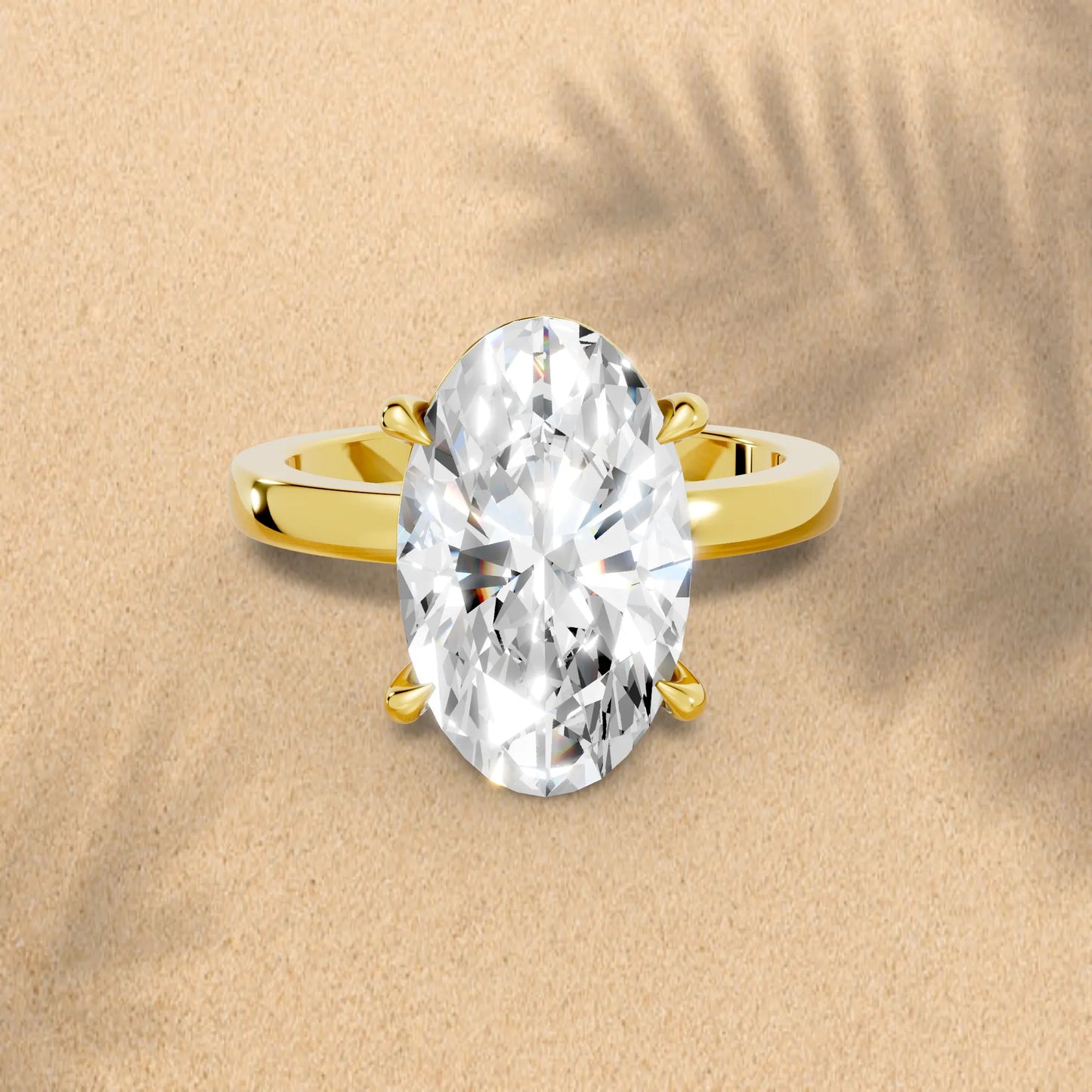 14K Gold Moval Cut Diamond Solitaire Ring