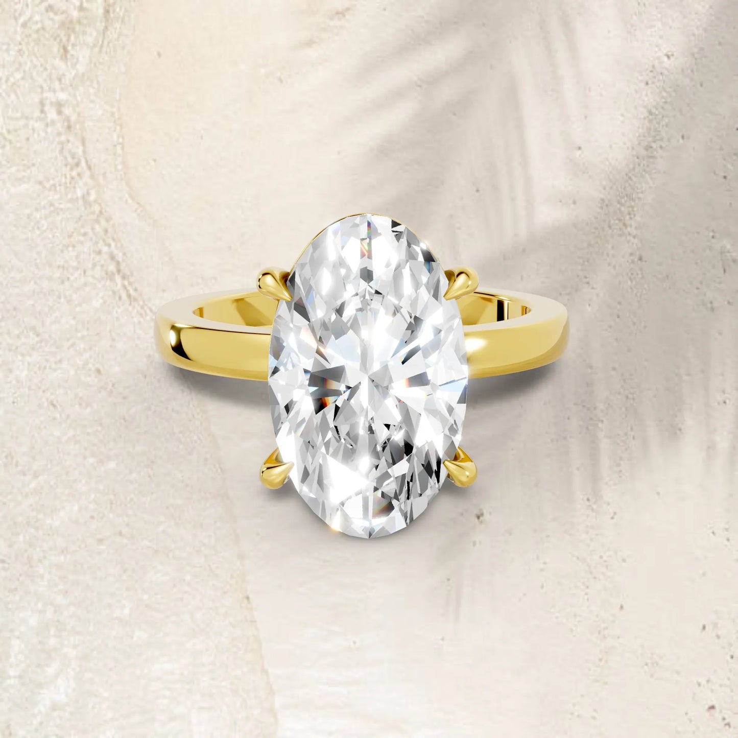 14K Gold Moval Cut Diamond Solitaire Ring
