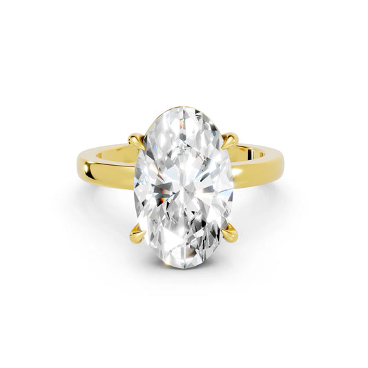 14K Gold Moval Cut Diamond Solitaire Ring
