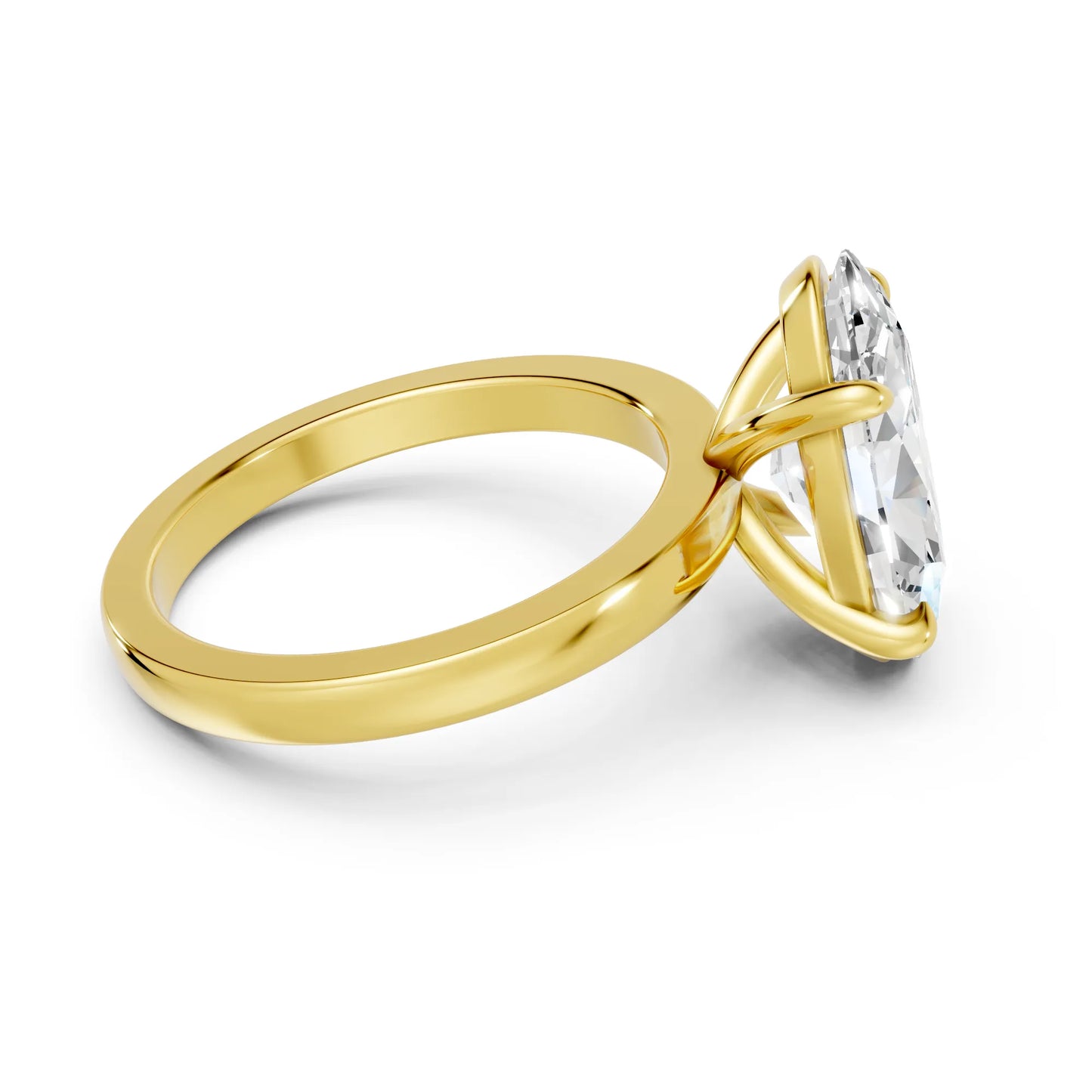 14K Gold Moval Cut Diamond Solitaire Ring