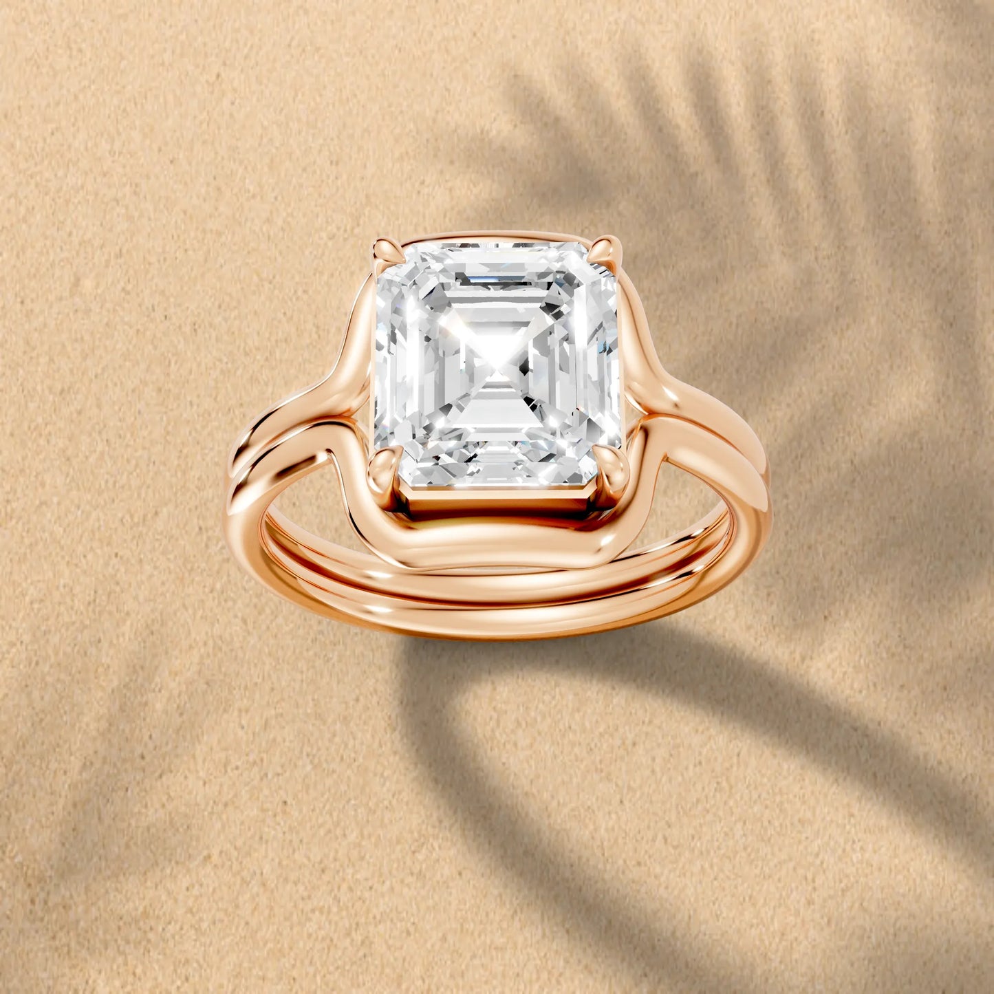 14K Gold Asscher Cut Diamond Solitaire Bridal Ring
