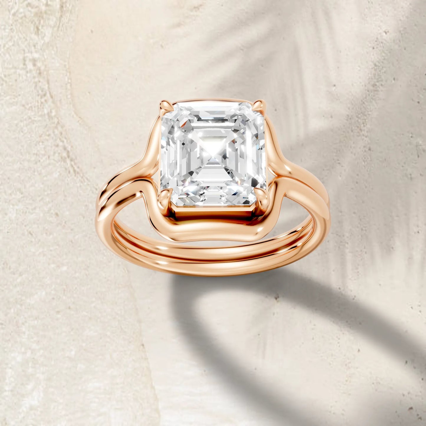 14K Gold Asscher Cut Diamond Solitaire Bridal Ring