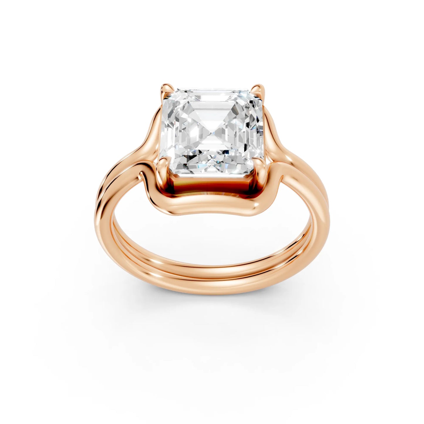 14K Gold Asscher Cut Diamond Solitaire Bridal Ring