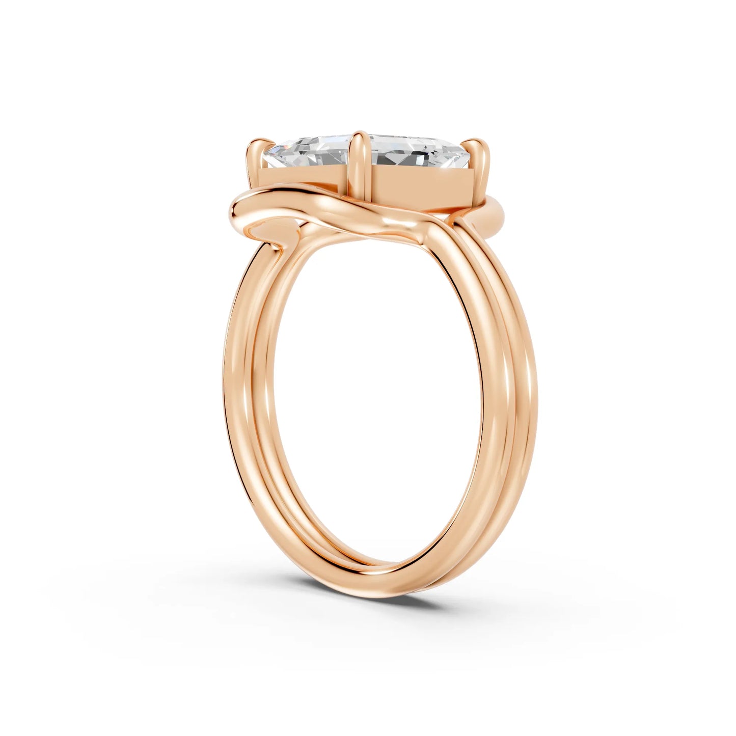 14K Gold Asscher Cut Diamond Solitaire Bridal Ring