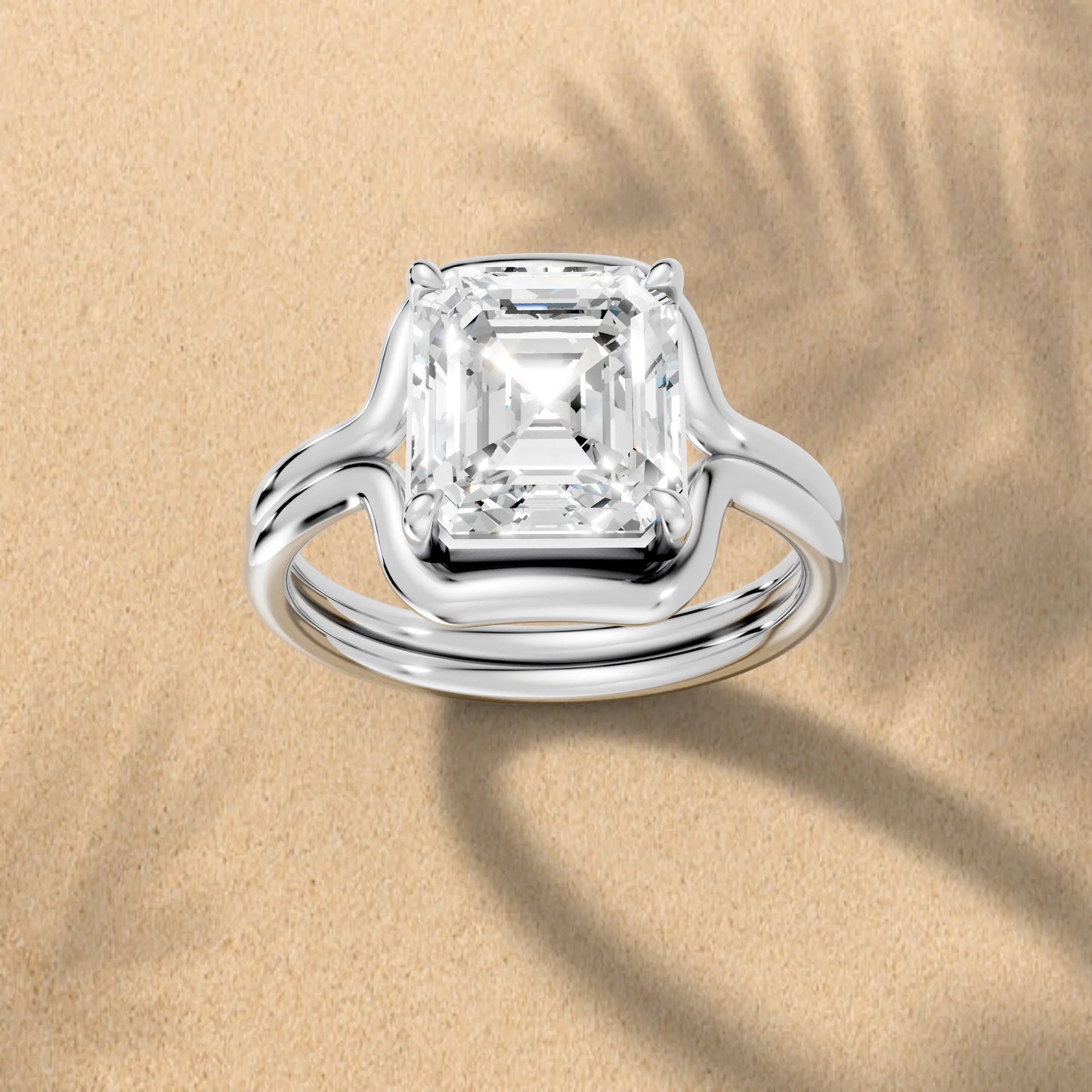 14K Gold Asscher Cut Diamond Solitaire Bridal Ring
