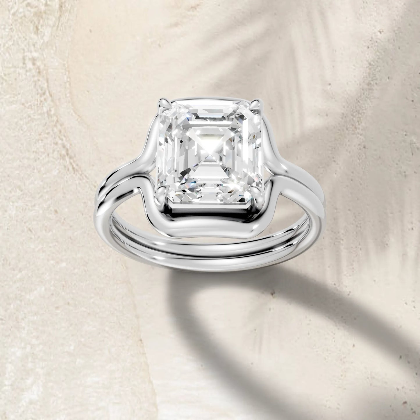 14K Gold Asscher Cut Diamond Solitaire Bridal Ring