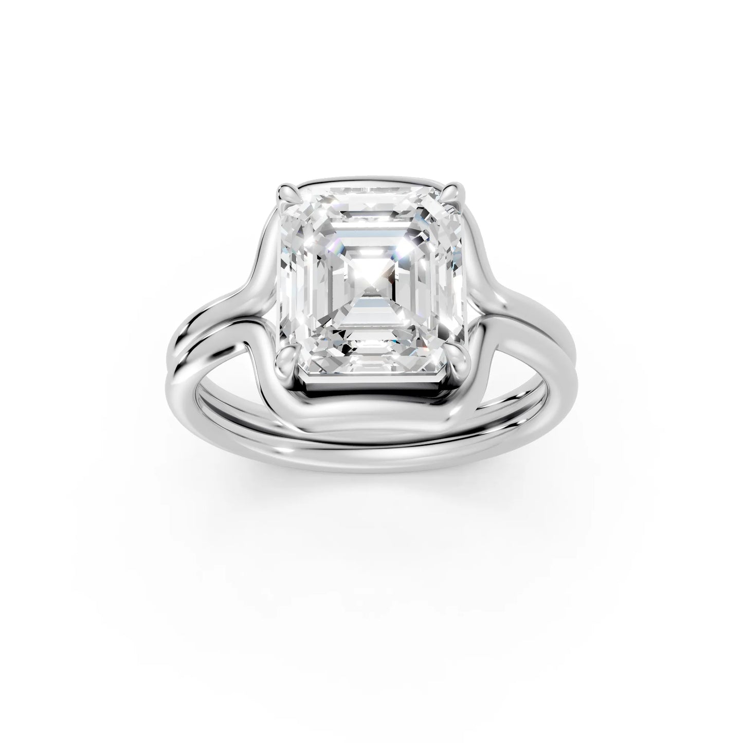 14K Gold Asscher Cut Diamond Solitaire Bridal Ring