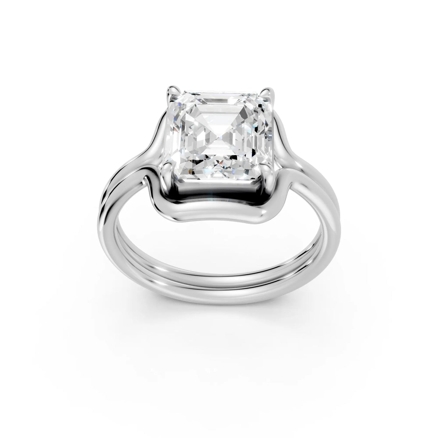 14K Gold Asscher Cut Diamond Solitaire Bridal Ring